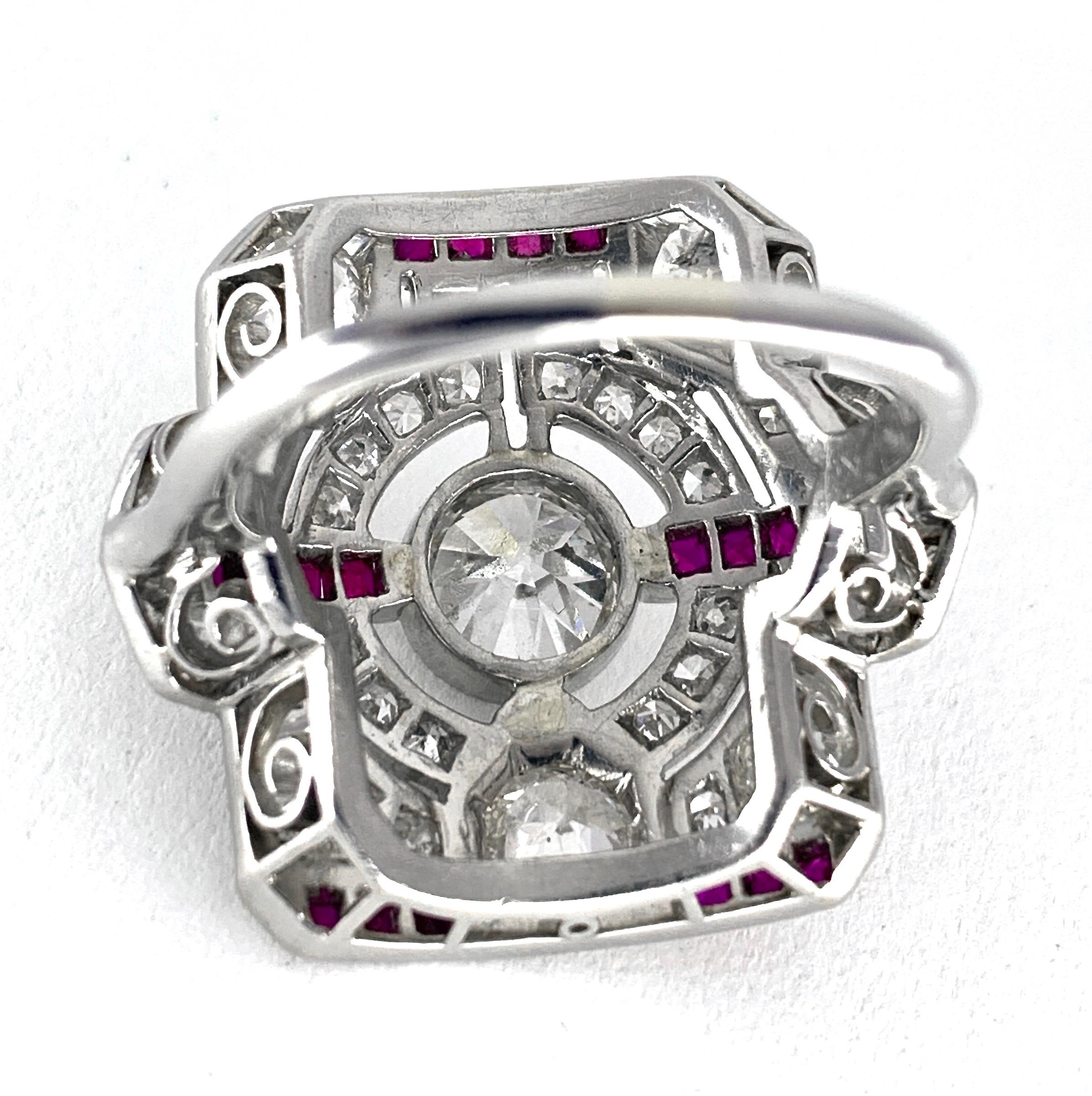 Art Deco 3 Carat Diamond and Ruby Tablet or Plaque Ring in Platinum, Circa 1925 For Sale 5