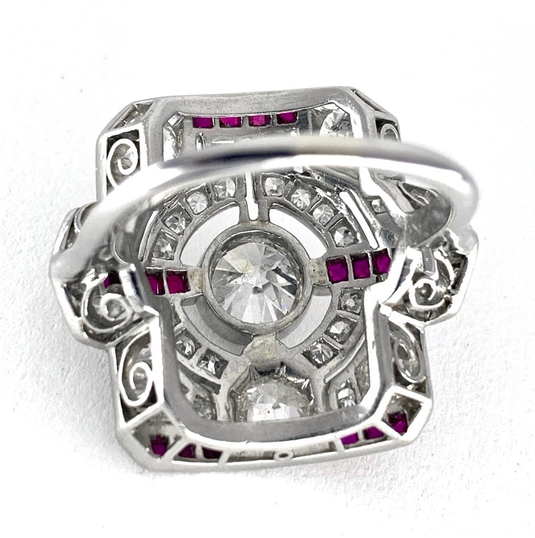 Art Deco 3 Carat Diamond and Ruby Tablet or Plaque Ring in Platinum ...