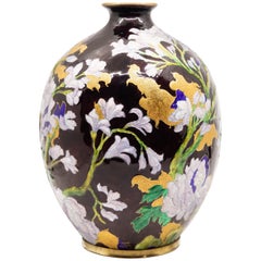 Camille Fauré Signed Raised Three Dimensional Plum Ground Copper Vase circa 1925