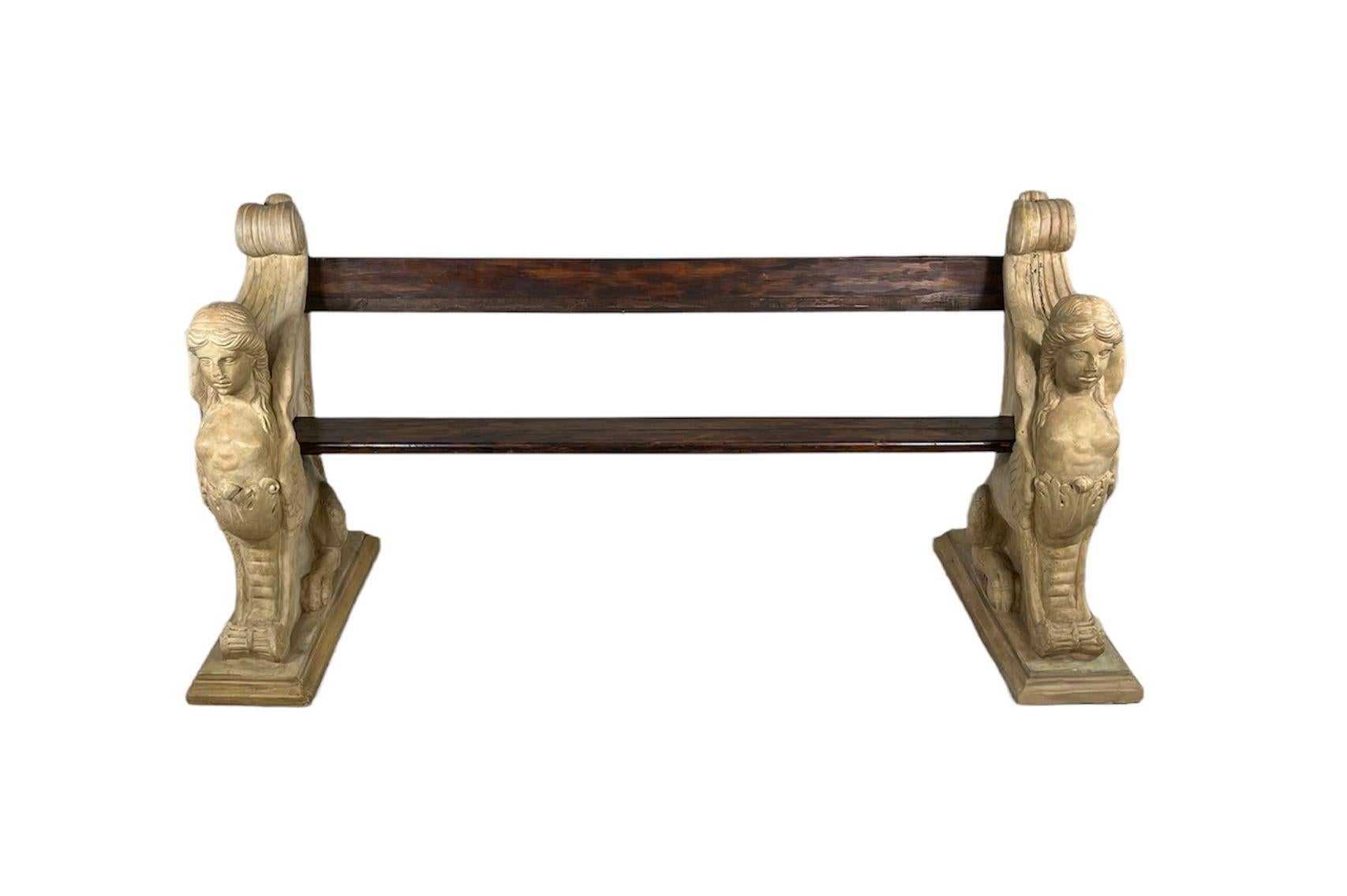 Hand-Carved Circa 1925 Italian Neoclassical Greek Revival Bench by P. Mazzetti For Sale