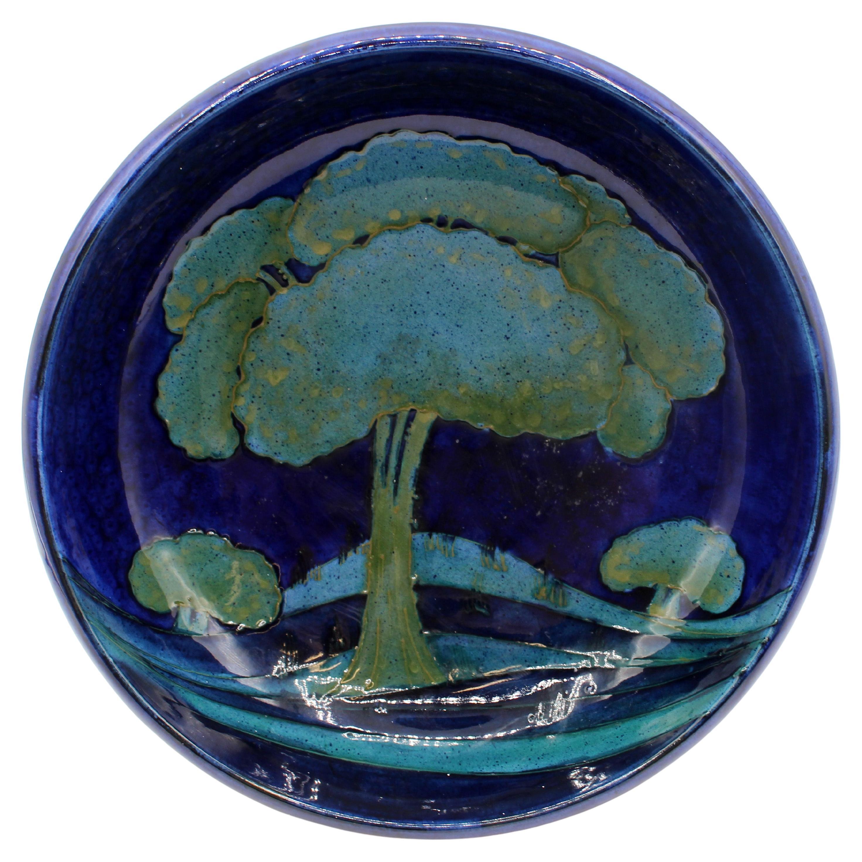 Circa 1925 "Moonlit Blue" Ceramic & Pewter Compote Bowl by Moorcroft, England
