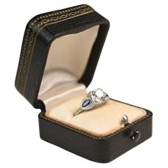 Art Deco Diamond And Sapphire Ring. GIA 1.5ct Old Euro Cut Diamond Platinum KVS2