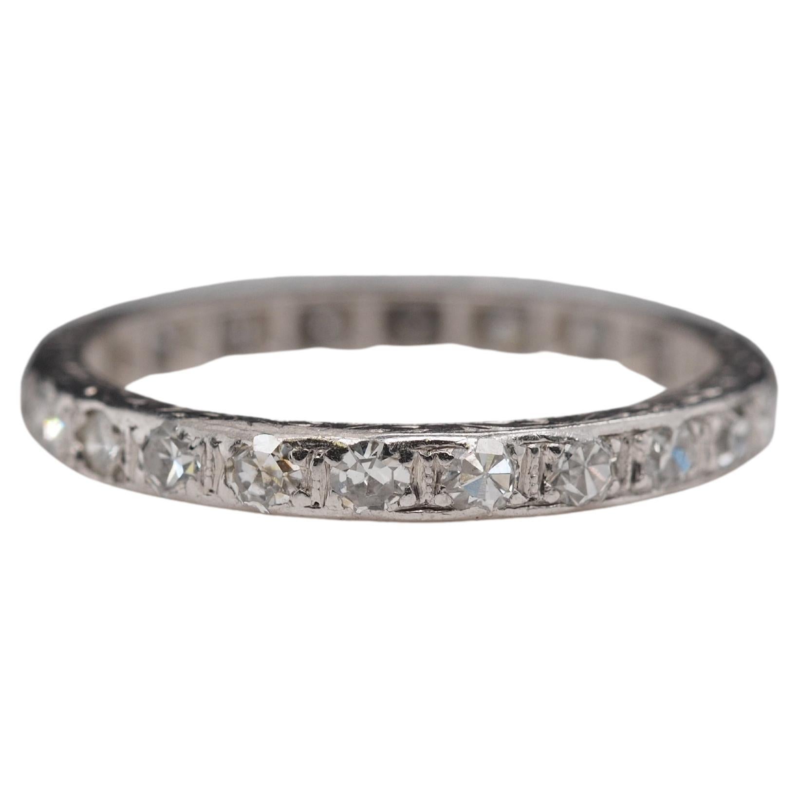 Platinum Art Deco Diamond Eternity Band with Engraving, circa 1925