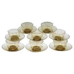 Circa 1925 Venetian Blown Glass Dessert Coupes and Trays, Set of 8