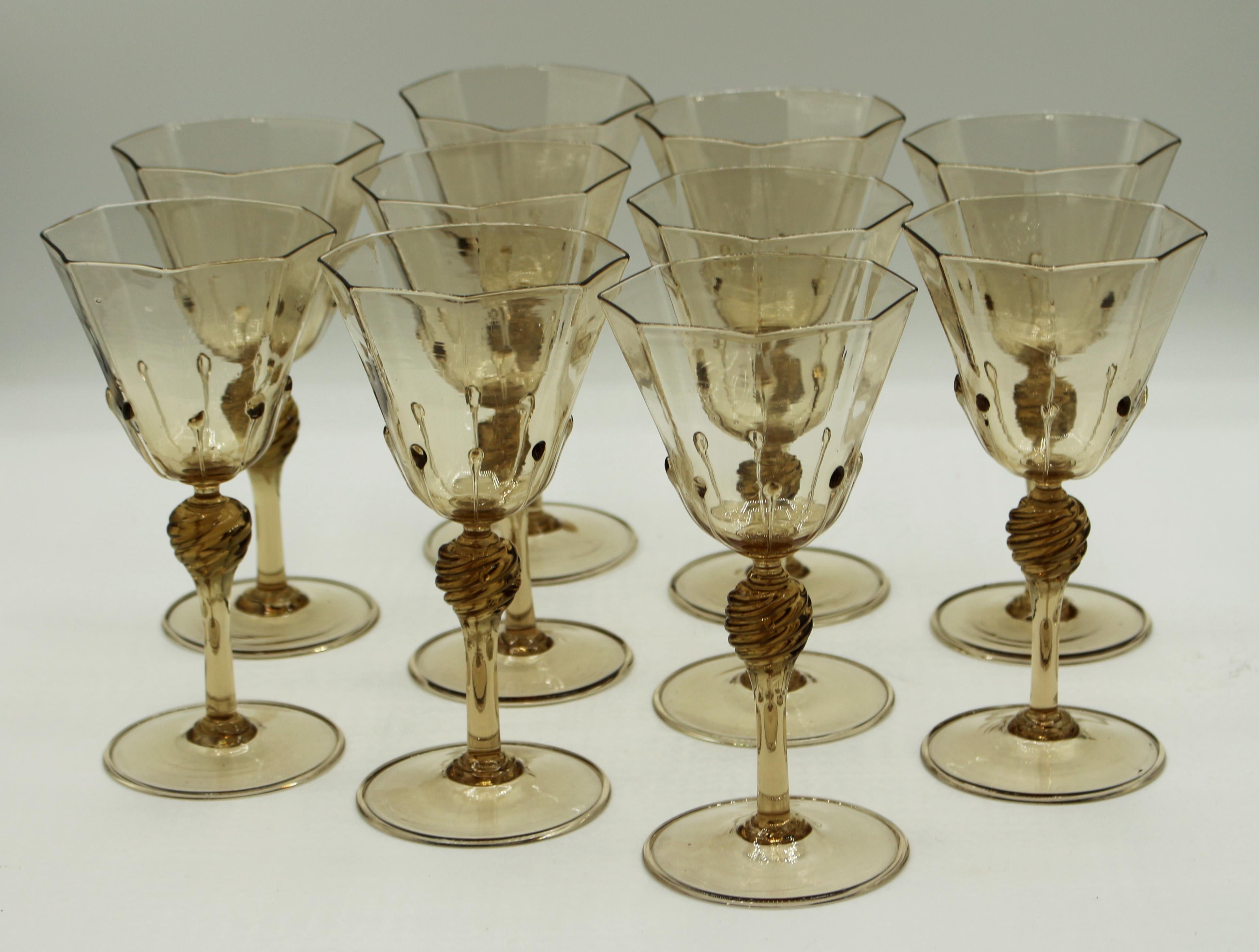 Circa 1925 Venetian Blown Glass Goblets, Set of 10 4