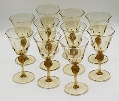 Circa 1925 Venetian Blown Glass Goblets, Set of 10