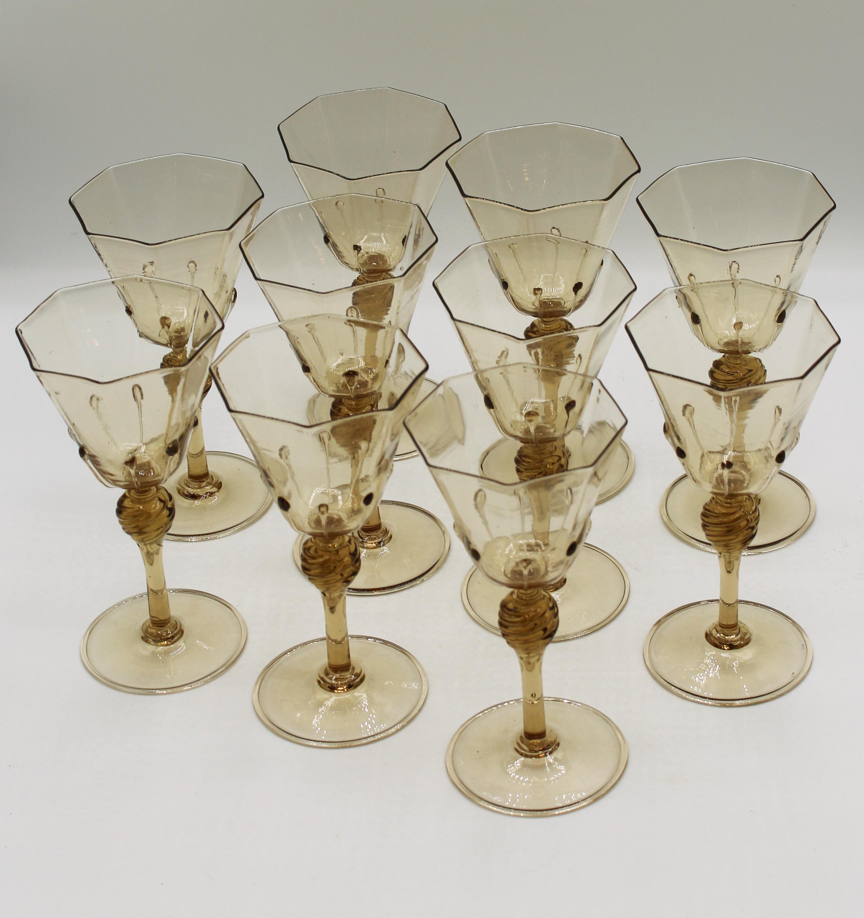 Mid-Century Modern Circa 1925 Venetian Blown Glass Goblets, Set of 10
