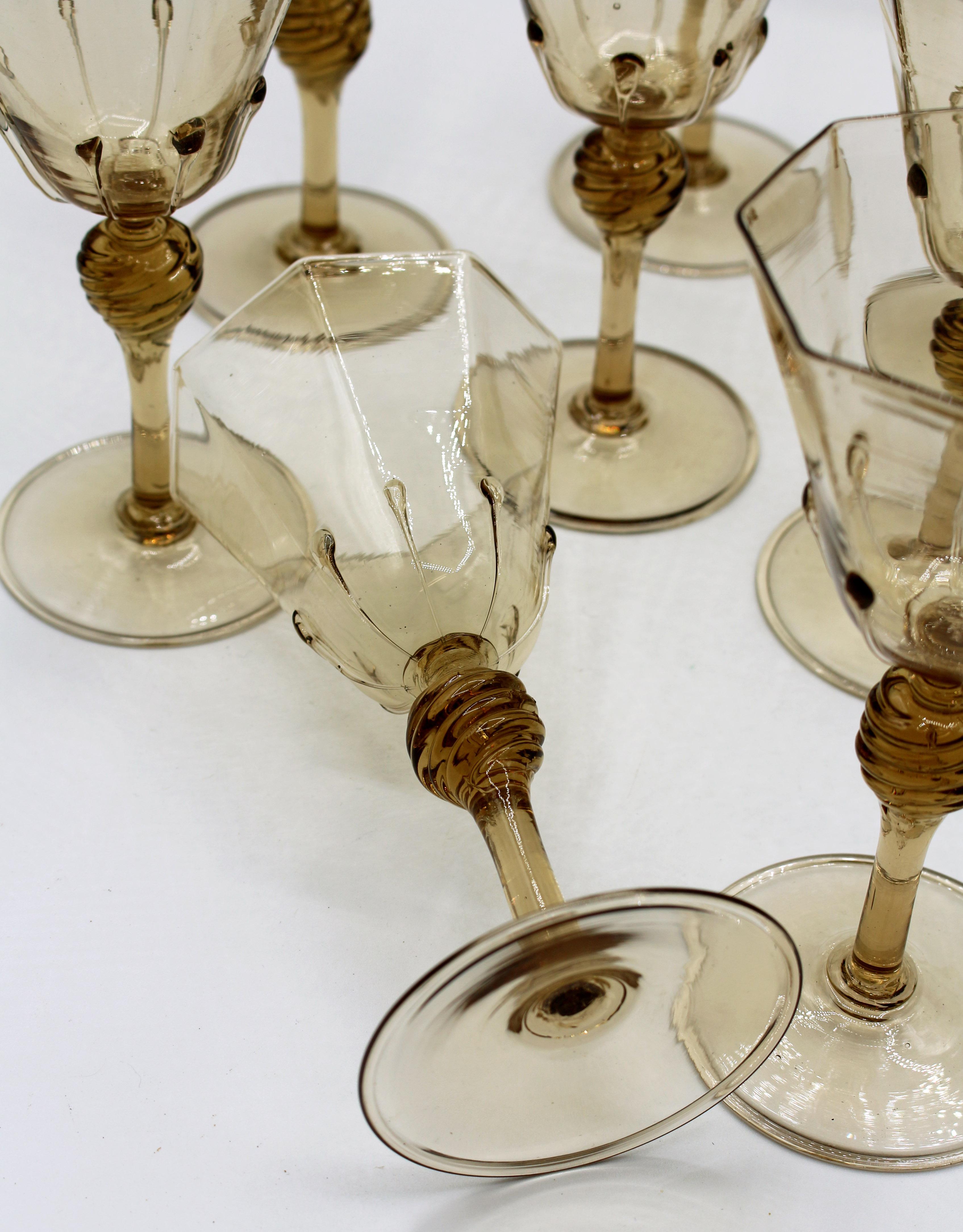 Circa 1925 Venetian Blown Glass Goblets, Set of 10 In Good Condition In Chapel Hill, NC