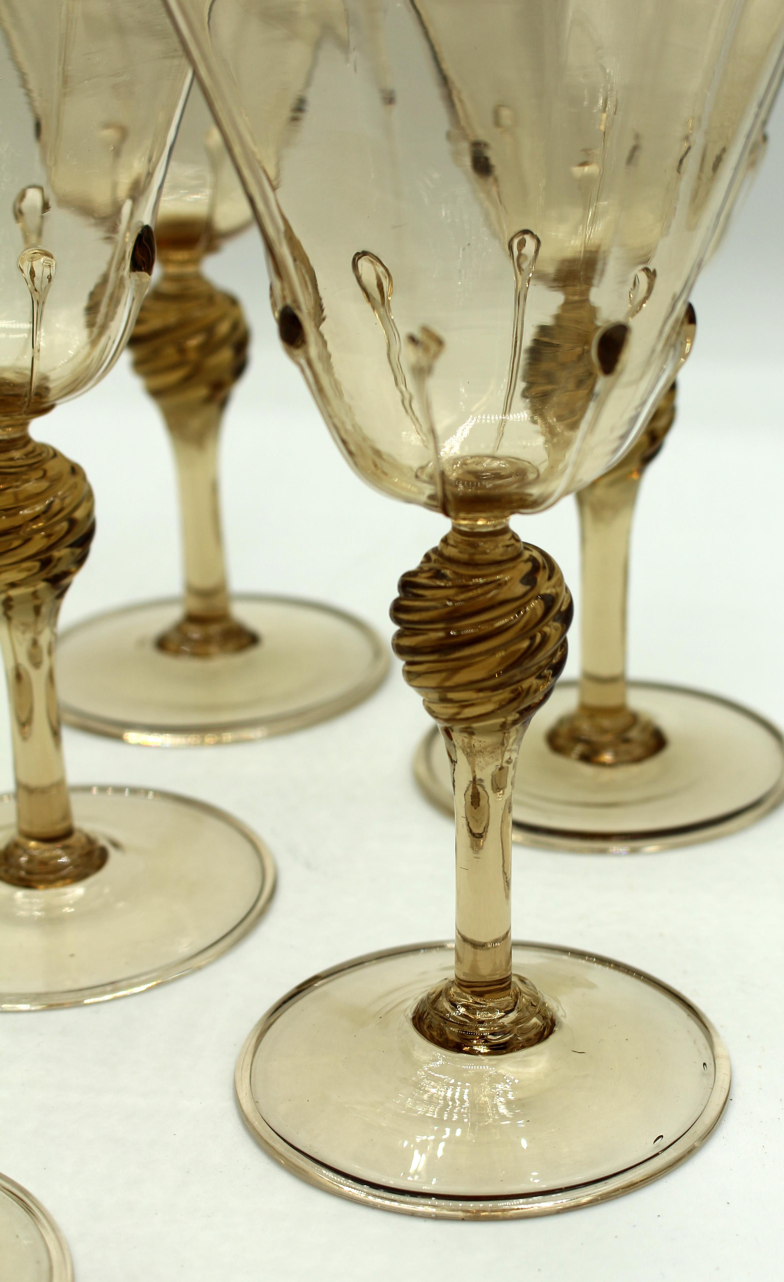 Circa 1925 Venetian Blown Glass Goblets, Set of 10 2