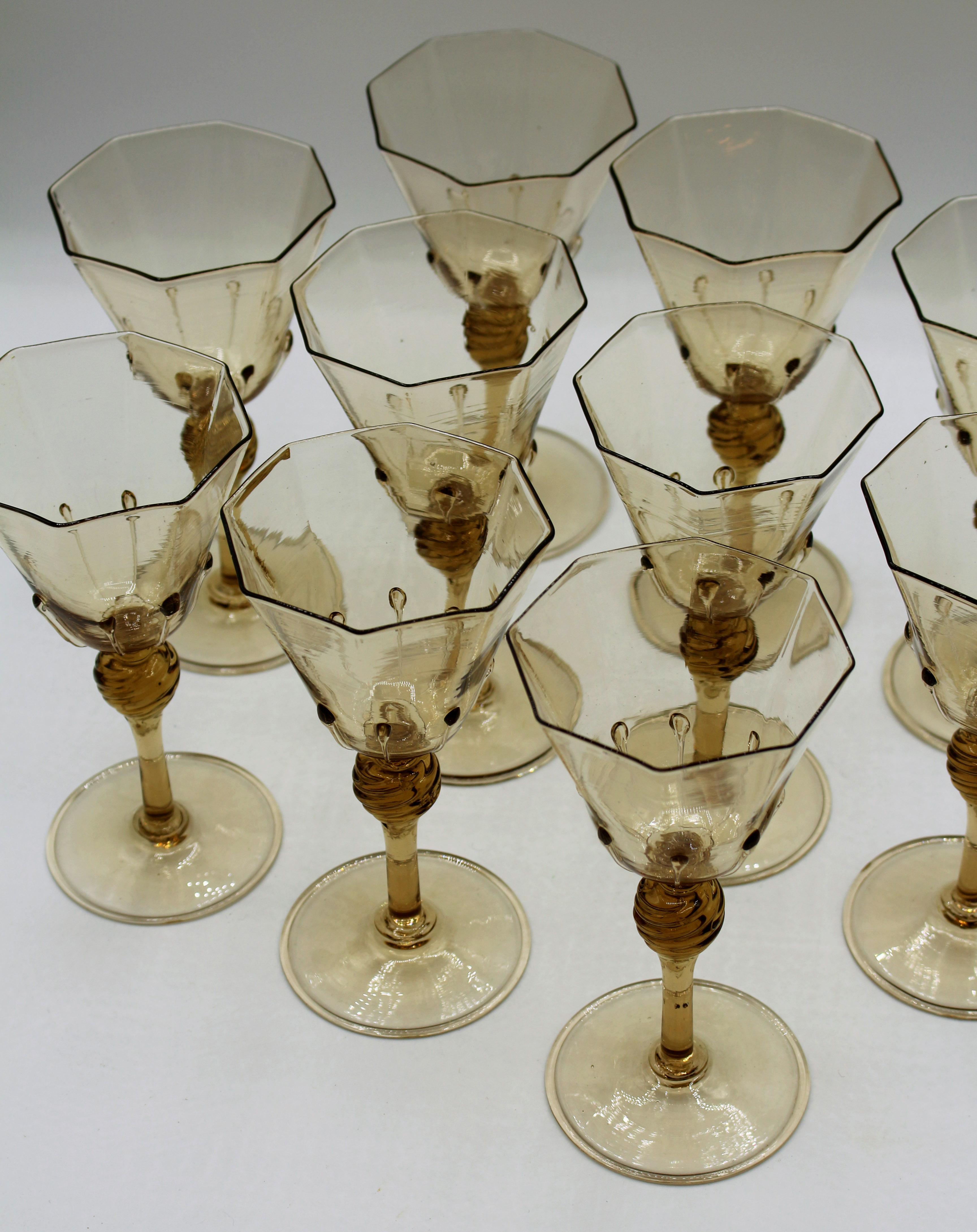 Circa 1925 Venetian Blown Glass Goblets, Set of 10 3