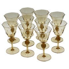 Circa 1925 Venetian Blown Glass Goblets, Set of 10