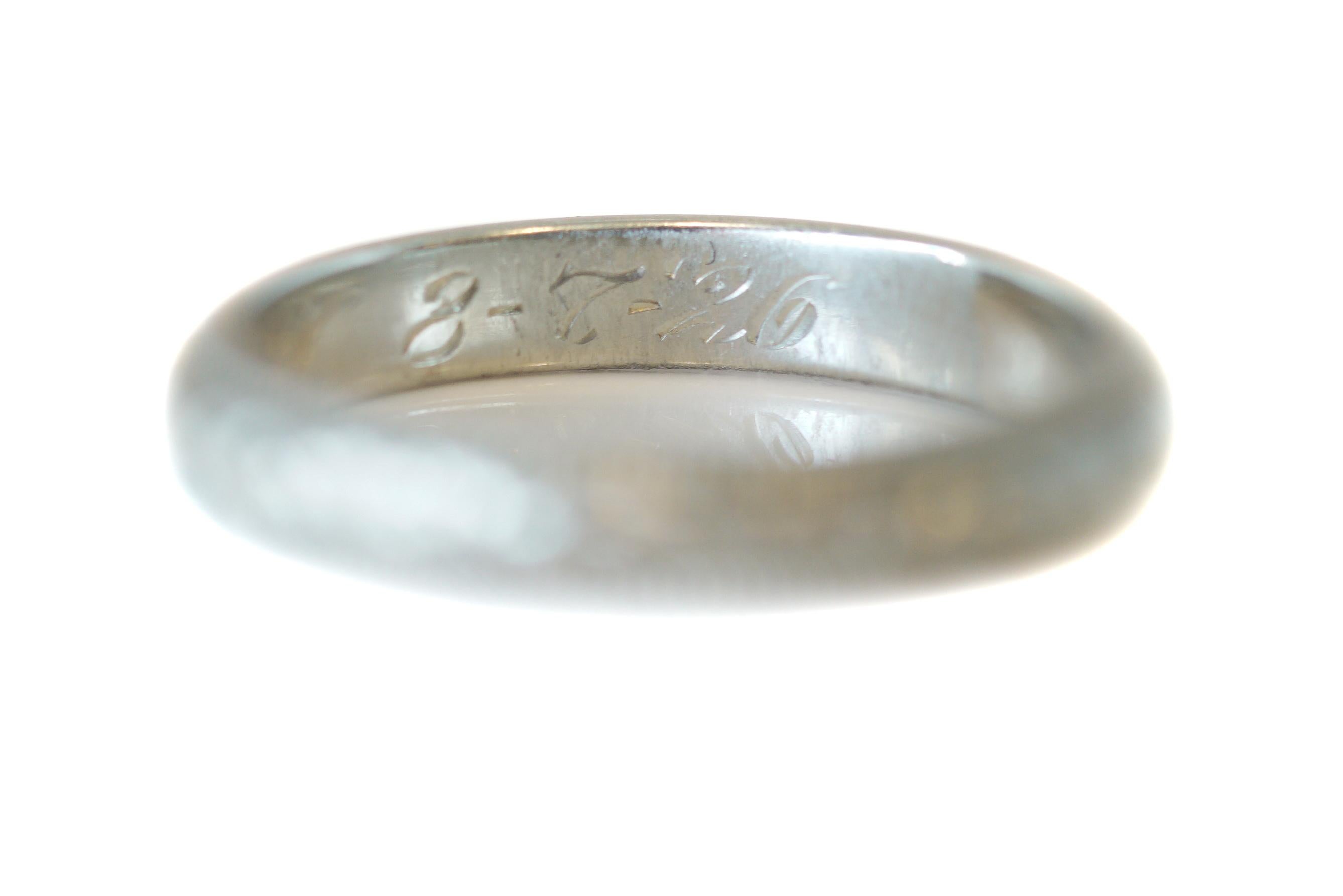 18 Karat White Gold Floral Engraved Wedding Band, circa 1926 4