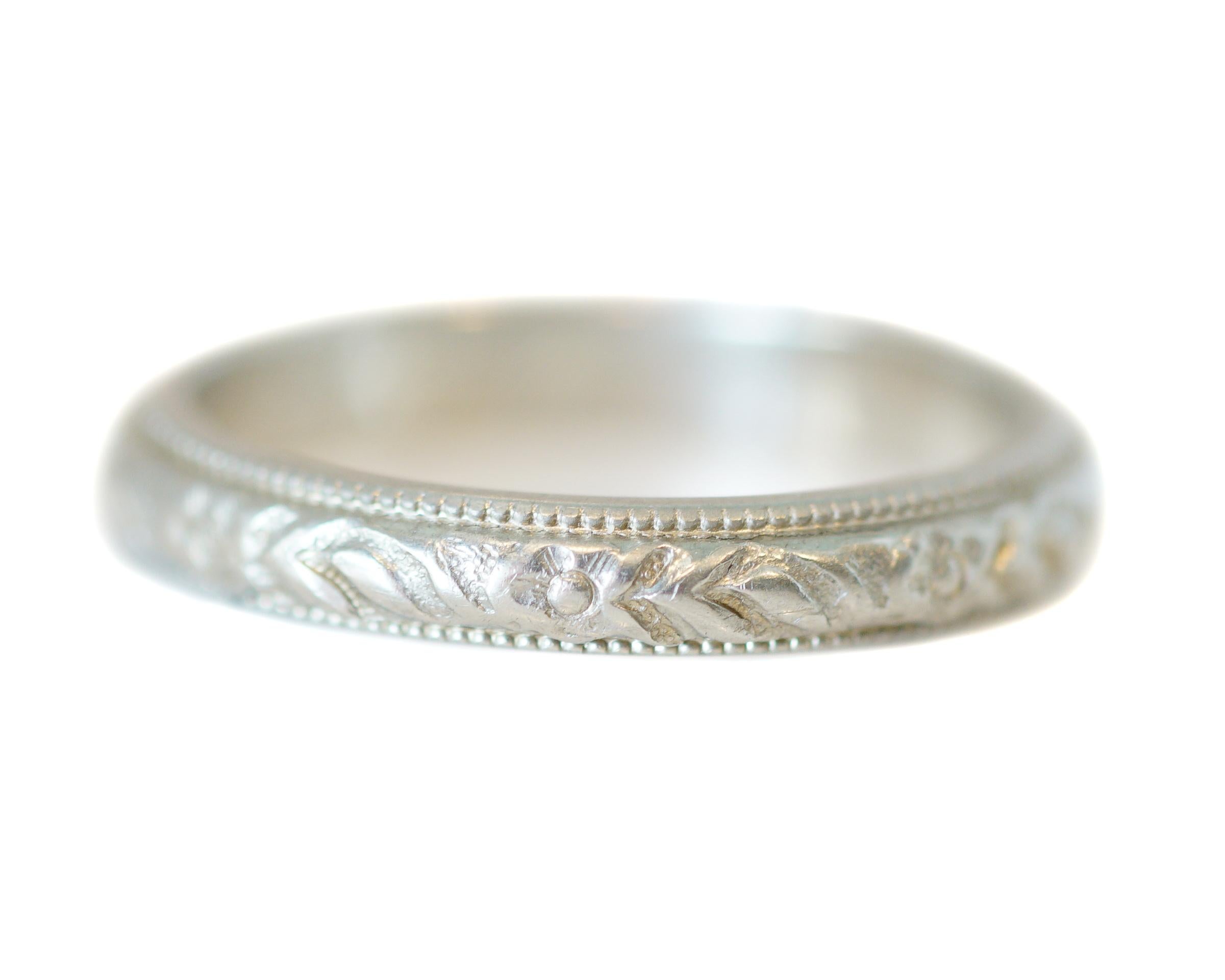 white gold floral wedding band