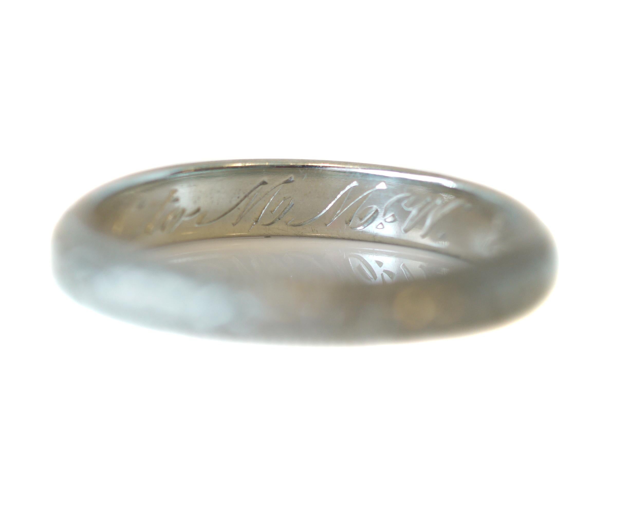 18 Karat White Gold Floral Engraved Wedding Band, circa 1926 2
