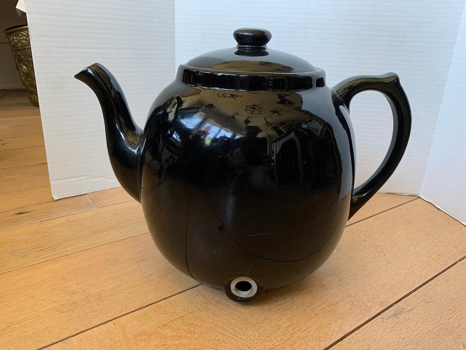 American Large Scale Black Hall China Teapot, Marked, circa 1930-1970 For Sale