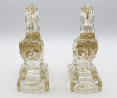 Circa 1930-40s Art Deco-Art Modern Pair of Rearing Horse Glass Bookends