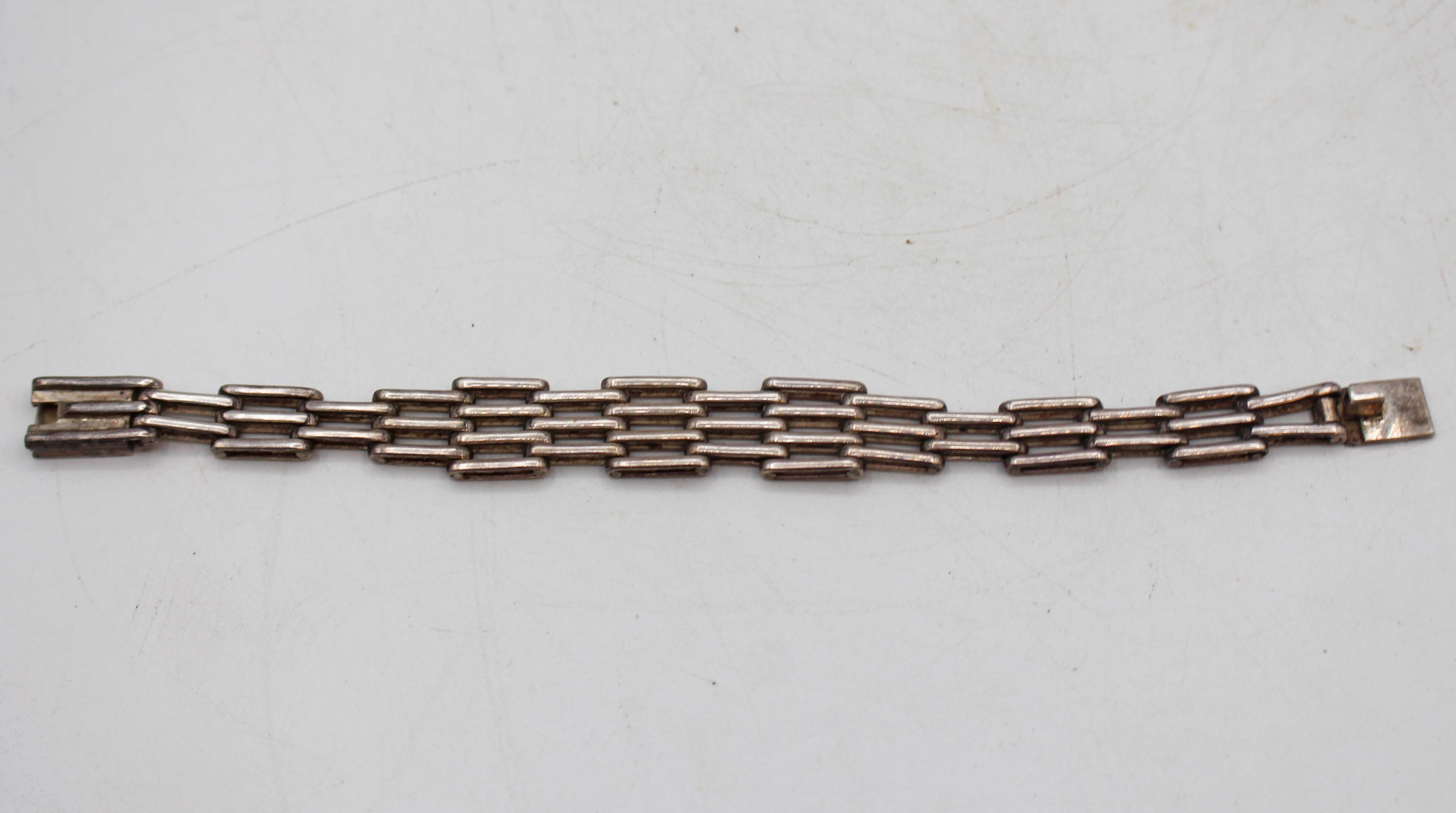 Art Deco-Art Modern, circa 1930-50, bracelet en argent sterling. Élégant, fortement lié, marqué Mexique, TL-5I, 925. 7.5