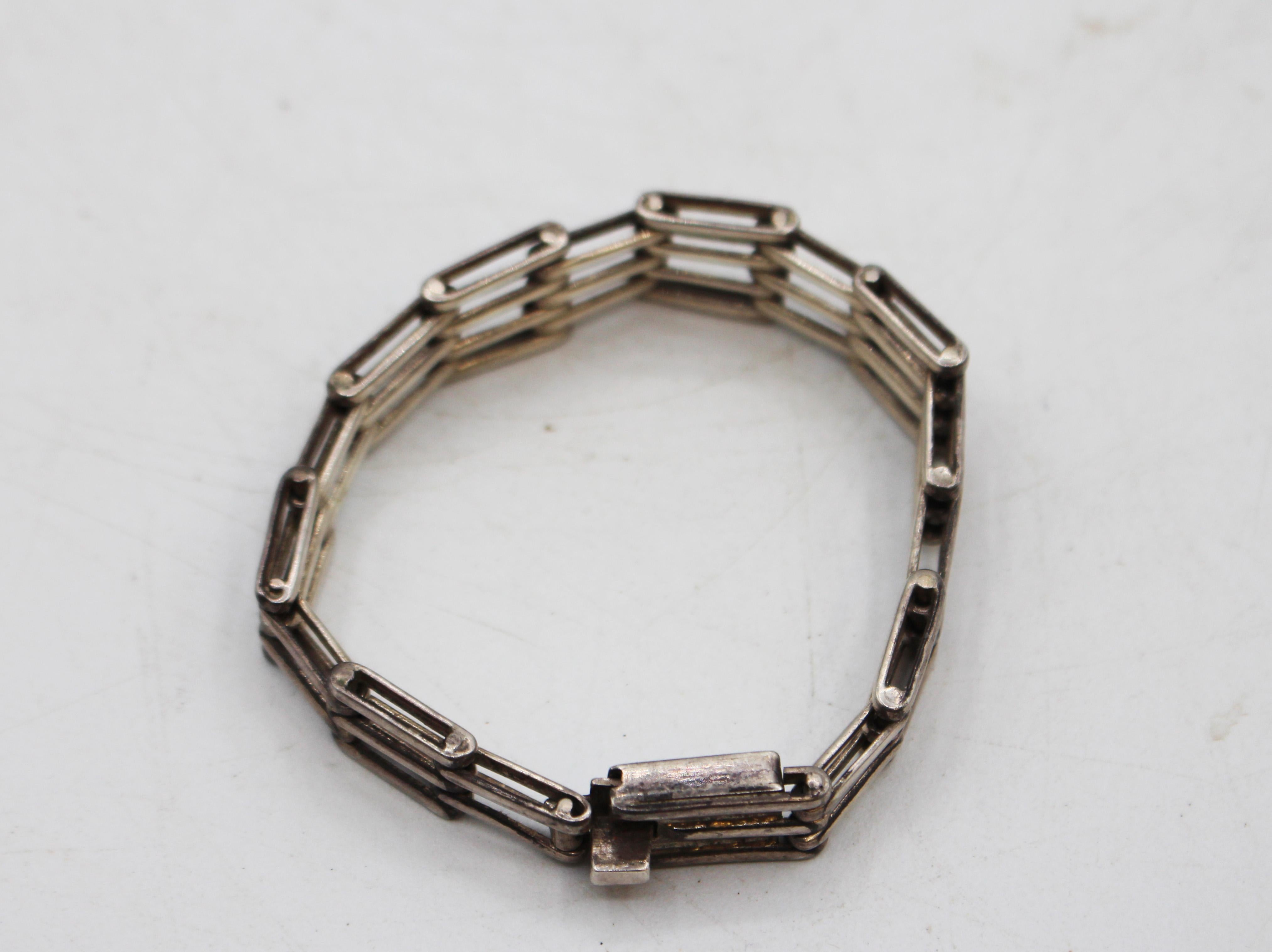 Circa 1930-50 Art Deco-Art Modern Sterling Silver Bracelet Bon état - En vente à Chapel Hill, NC