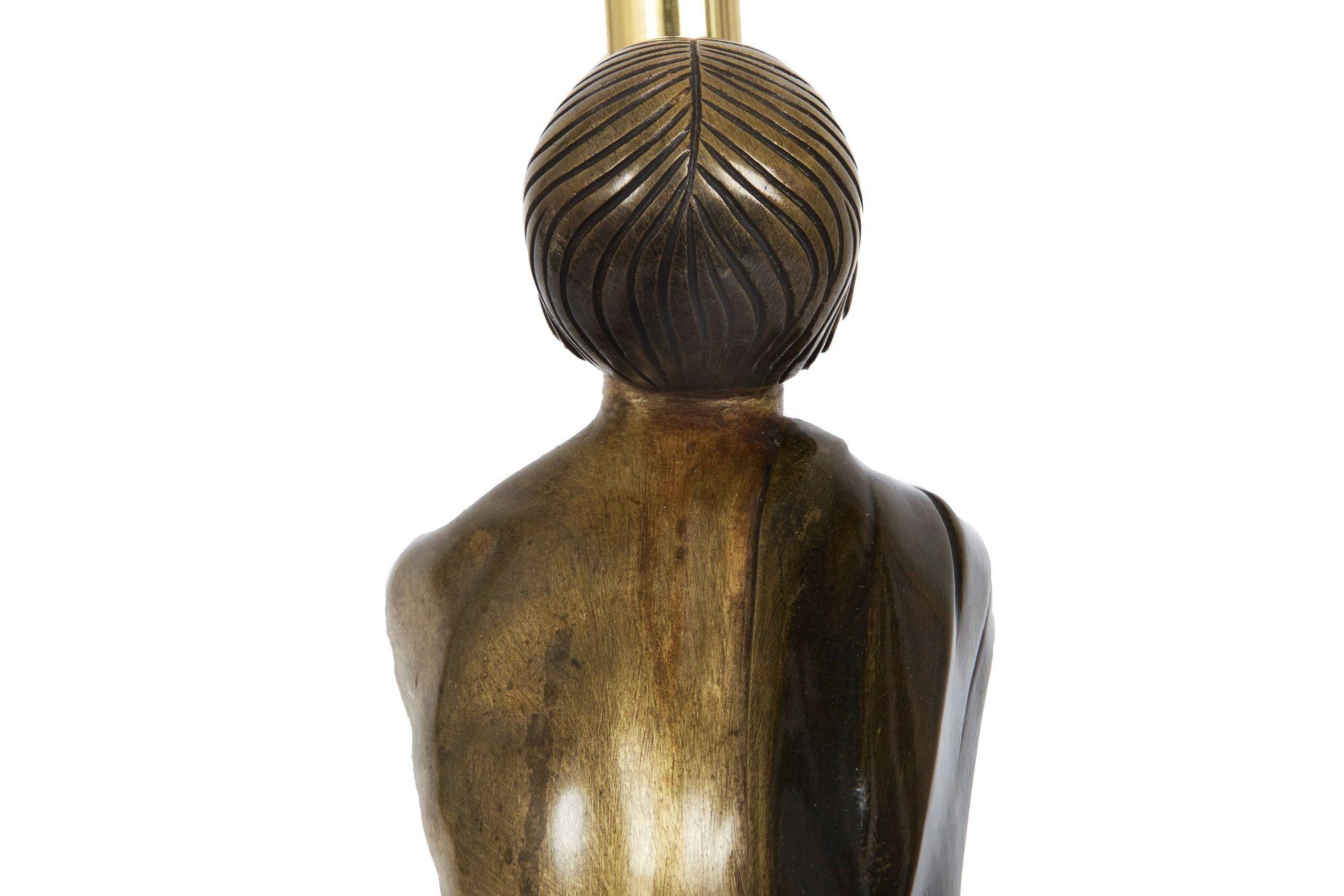Circa 1930 Art Deco Bronze Sculpture Table Lamp by Jean Lormier For Sale 4