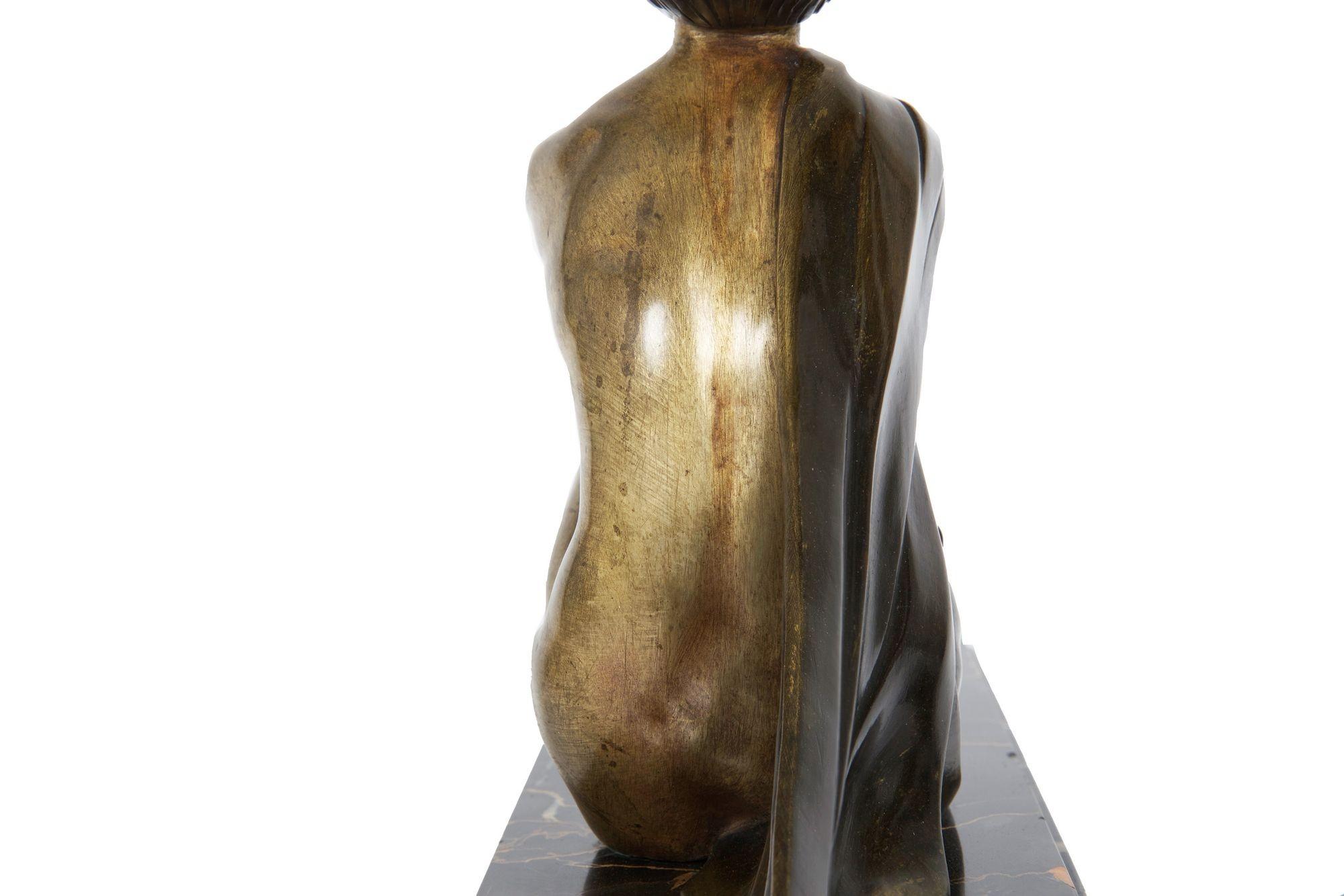 Circa 1930 Art Deco Bronze Sculpture Table Lamp by Jean Lormier For Sale 11