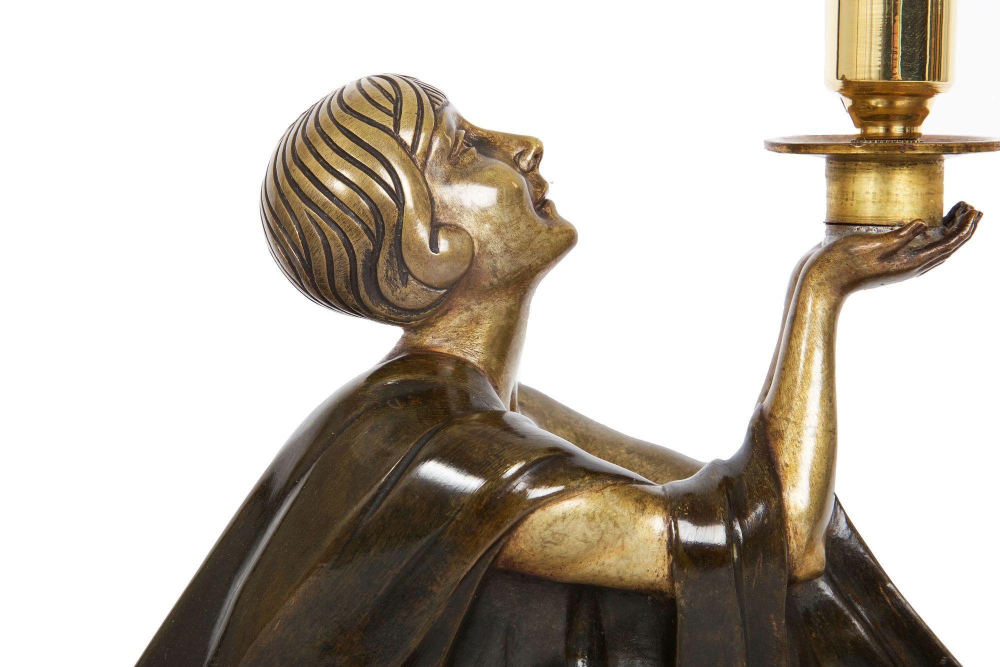 Art-Déco-Tischlampe aus Bronzeskulptur von Jean Lormier, um 1930 im Angebot 11