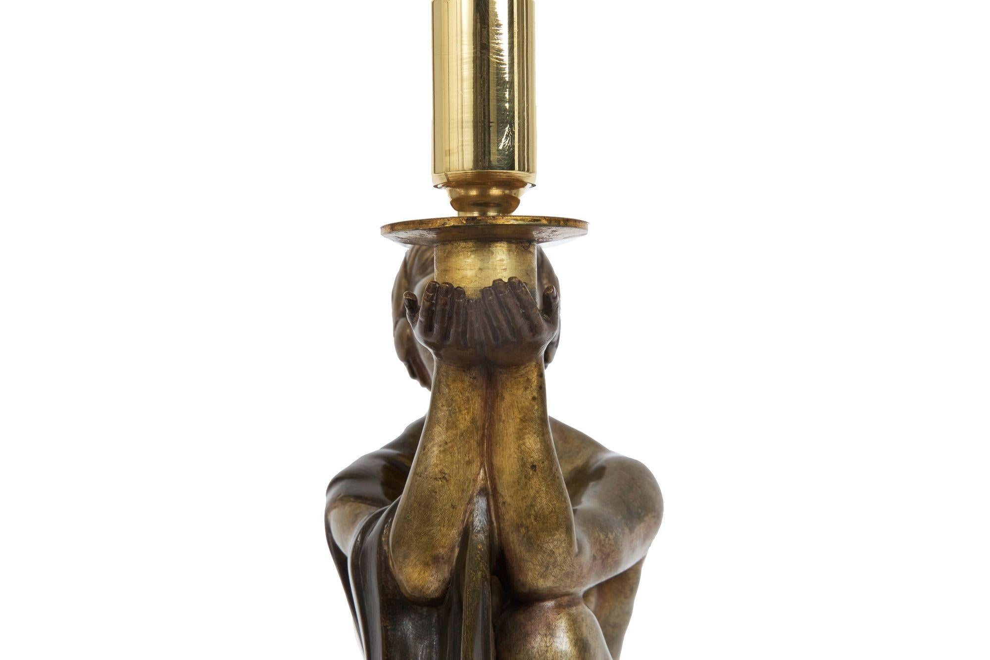Circa 1930 Art Deco Bronze Sculpture Table Lamp by Jean Lormier For Sale 13