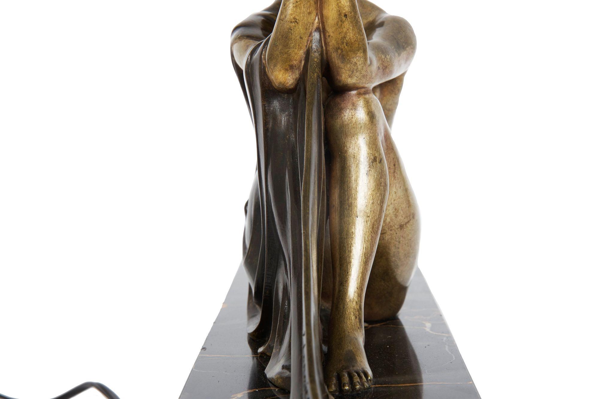 Circa 1930 Art Deco Bronze Sculpture Table Lamp by Jean Lormier For Sale 14