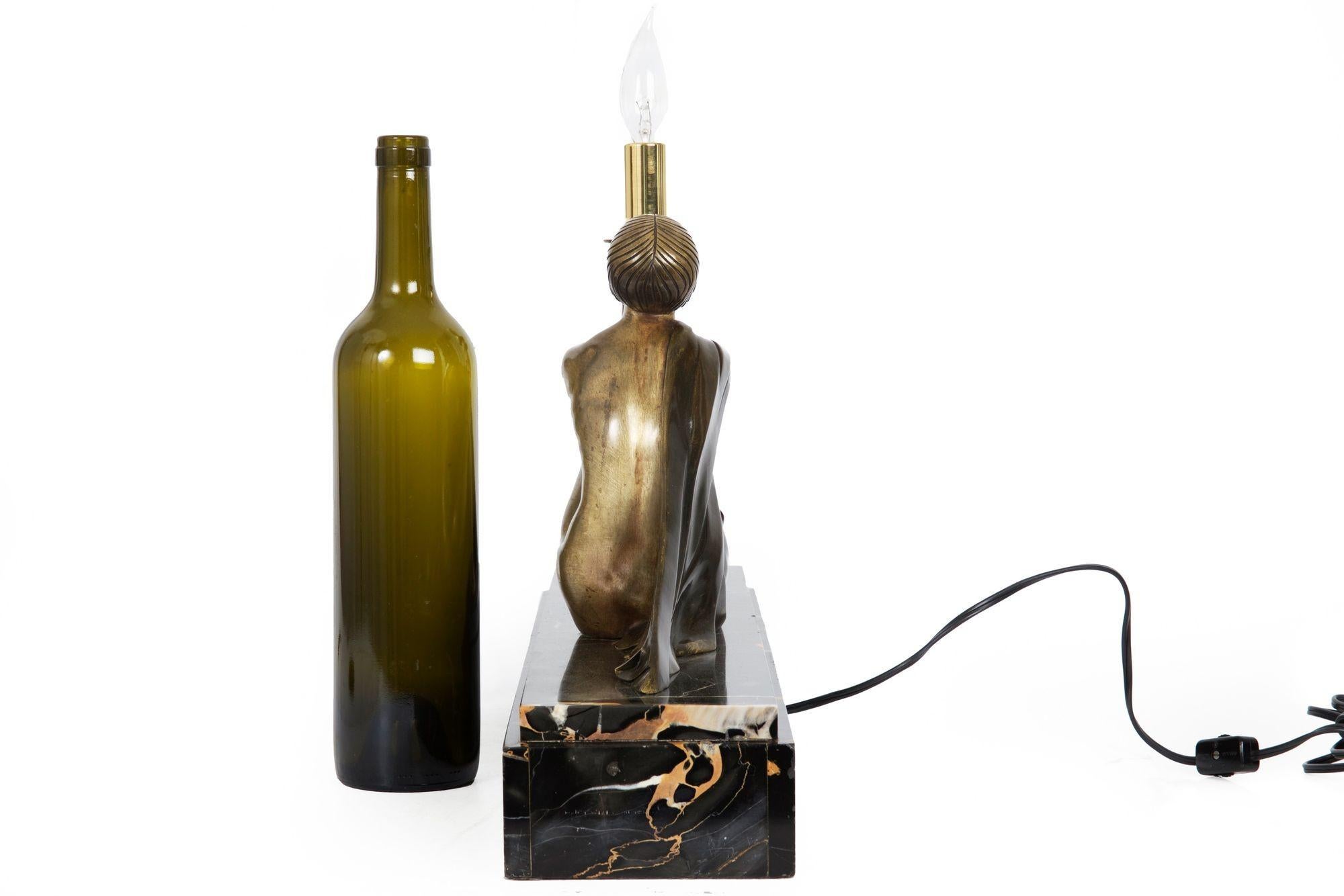 Art-Déco-Tischlampe aus Bronzeskulptur von Jean Lormier, um 1930 (Französisch) im Angebot