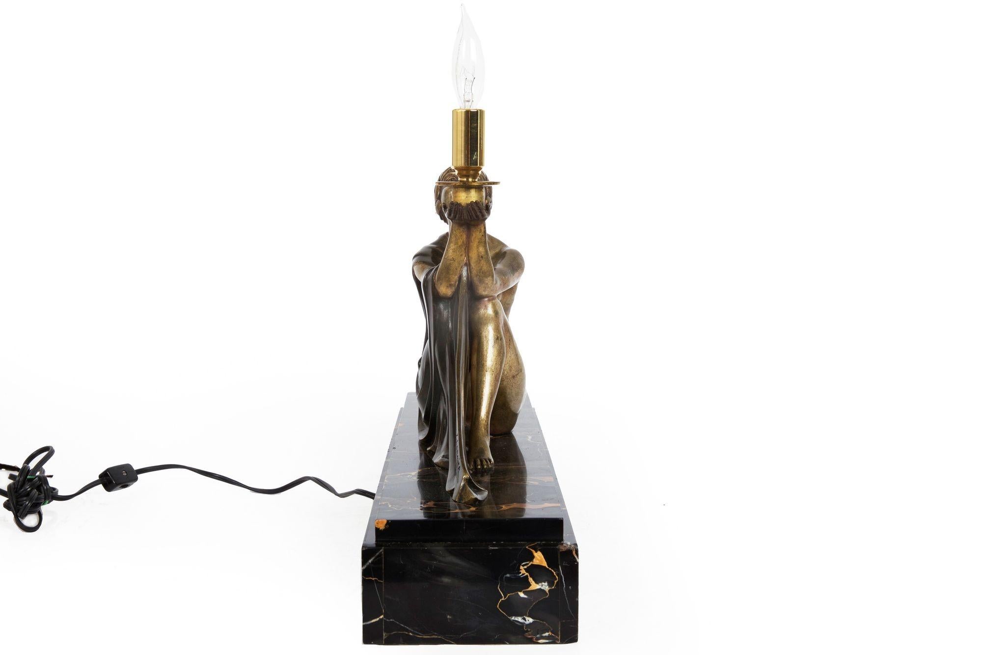 20th Century Circa 1930 Art Deco Bronze Sculpture Table Lamp by Jean Lormier For Sale