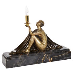 Circa 1930 Art Deco Bronze Sculpture Table Lamp by Jean Lormier