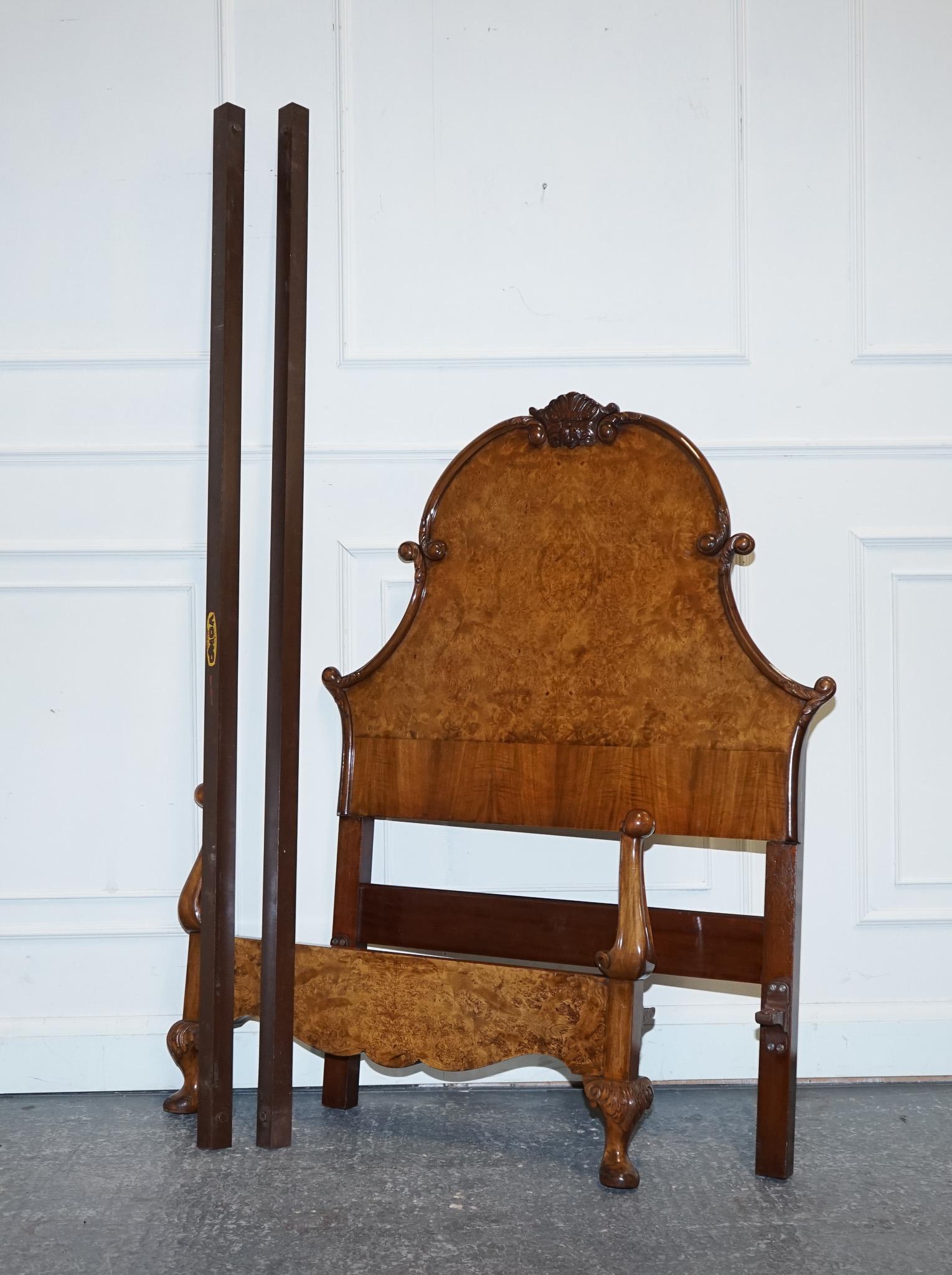 CIRCA 1930 ART DECO BURR WALNUT ENGLiSH MADE VONO BEDSTEAD FRAME QUEEN ANNE (2/2) en vente 8