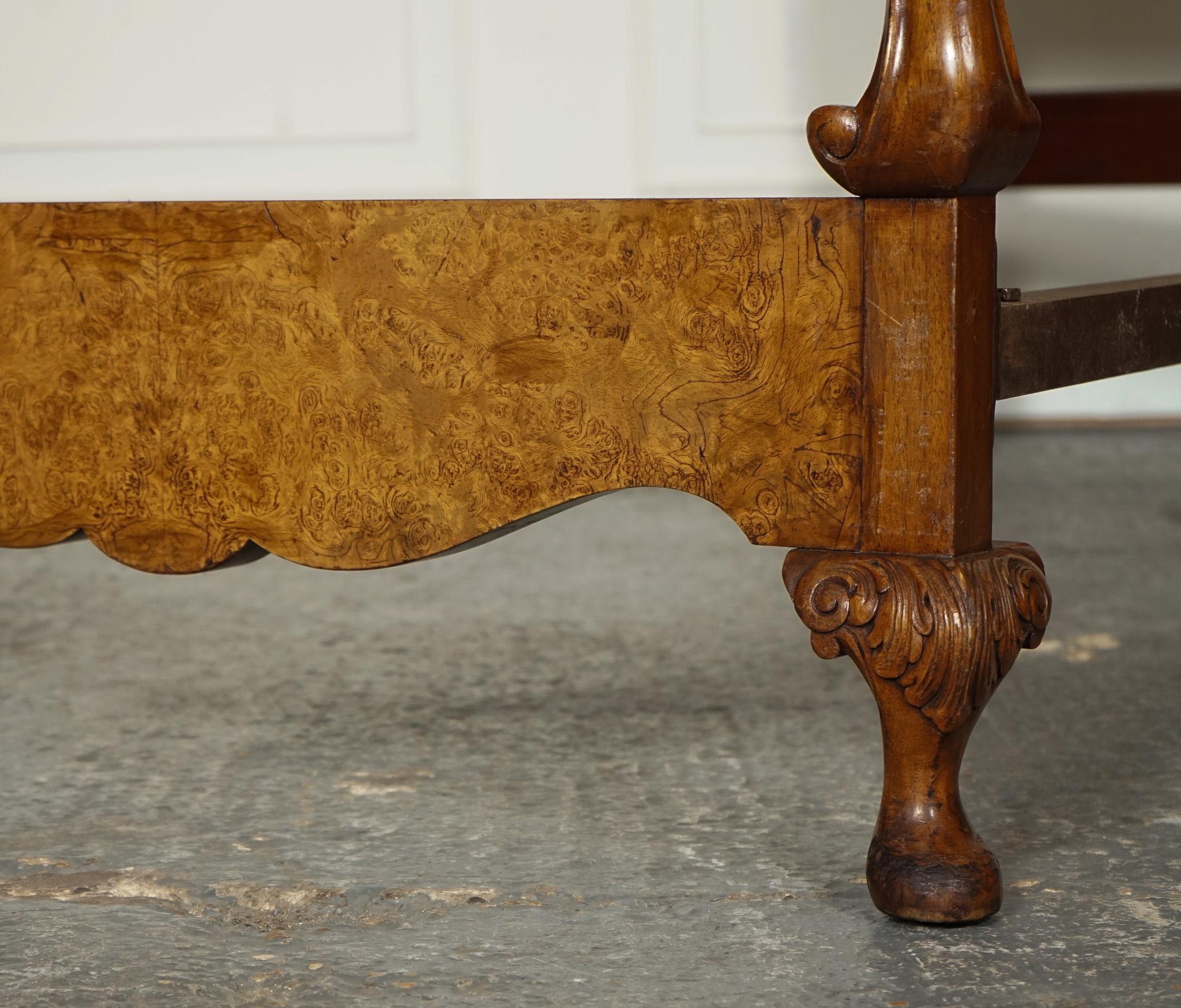 CIRCA 1930 ART DECO BURR WALNUT ENGLiSH MADE VONO BEDSTEAD FRAME QUEEN ANNE LEGS For Sale 4