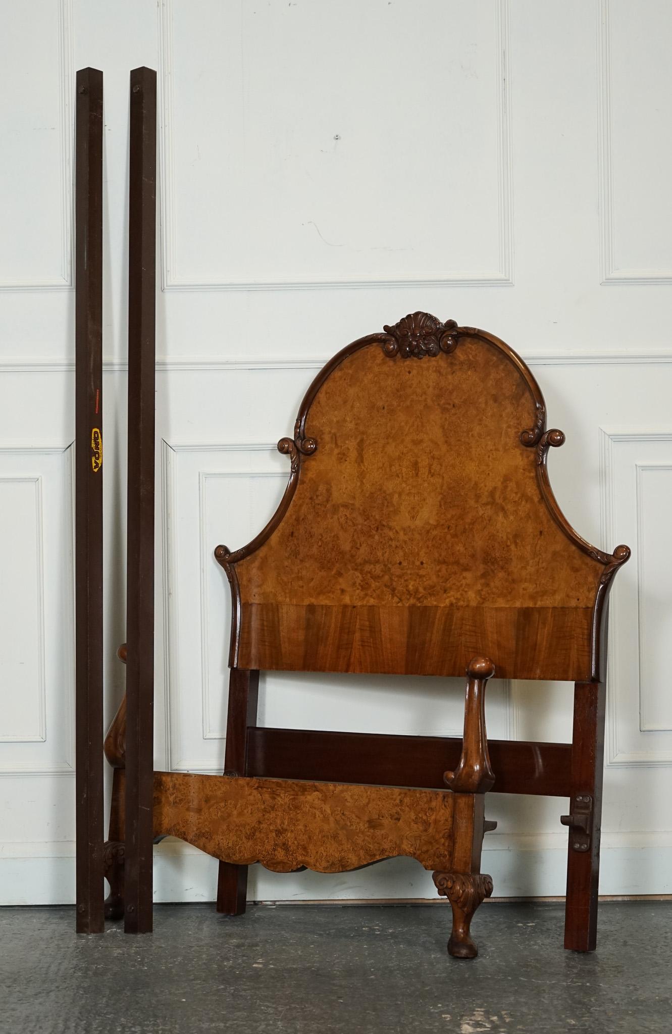 CIRCA 1930 ART DECO BURR WALNUT ENGLiSH MADE VONO BEDSTEAD FRAME QUEEN ANNE LEGS For Sale 11