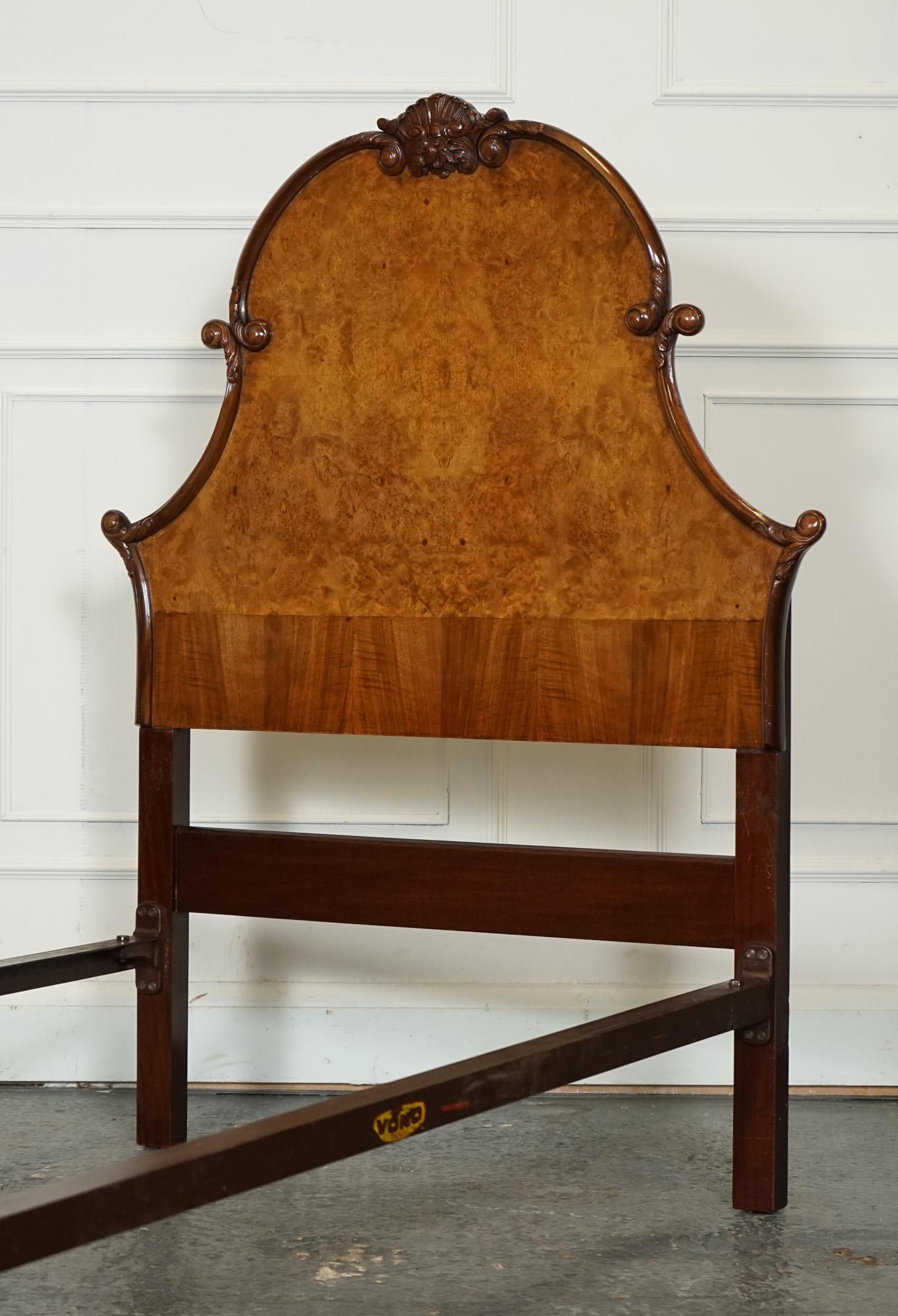 Hand-Crafted CIRCA 1930 ART DECO BURR WALNUT ENGLiSH MADE VONO BEDSTEAD FRAME QUEEN ANNE LEGS For Sale
