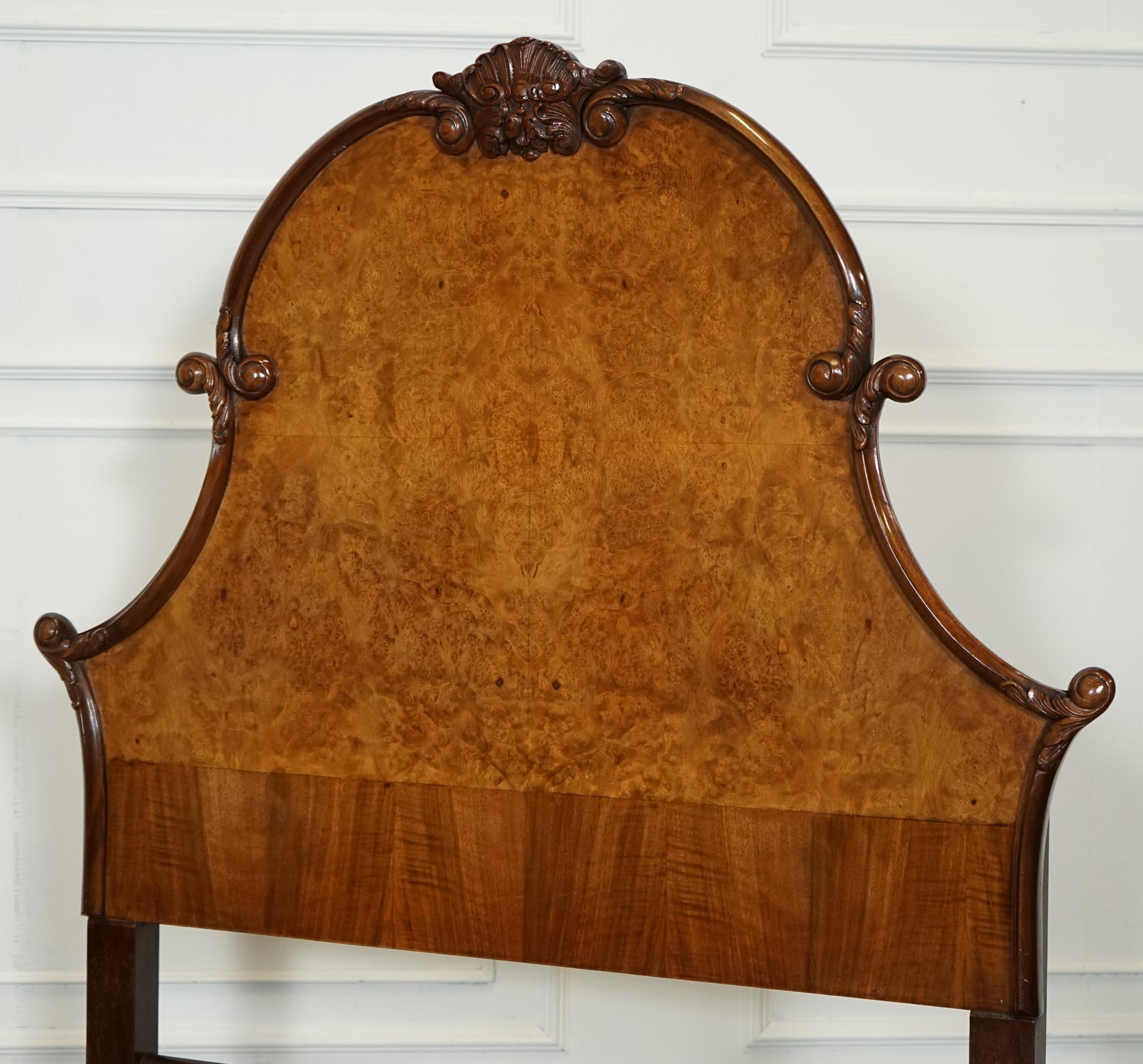 CIRCA 1930 ART DECO BURR WALNUT ENGLiSH MADE VONO BEDSTEAD FRAME QUEEN ANNE LEGS In Good Condition For Sale In Pulborough, GB
