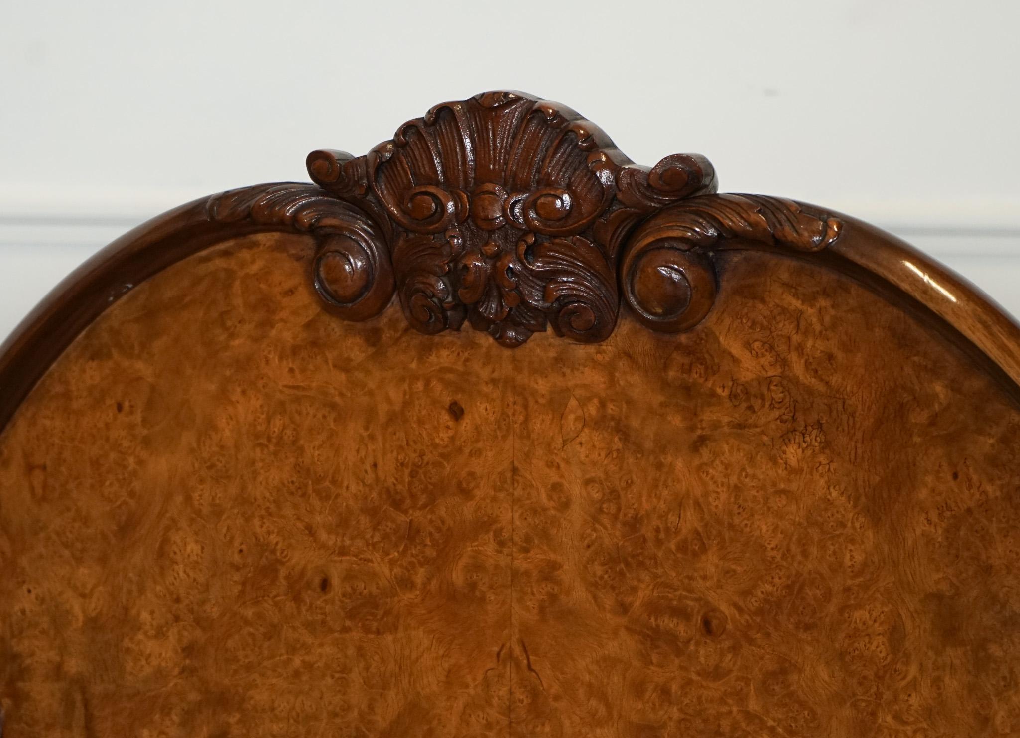 Walnut CIRCA 1930 ART DECO BURR WALNUT ENGLiSH MADE VONO BEDSTEAD FRAME QUEEN ANNE LEGS For Sale