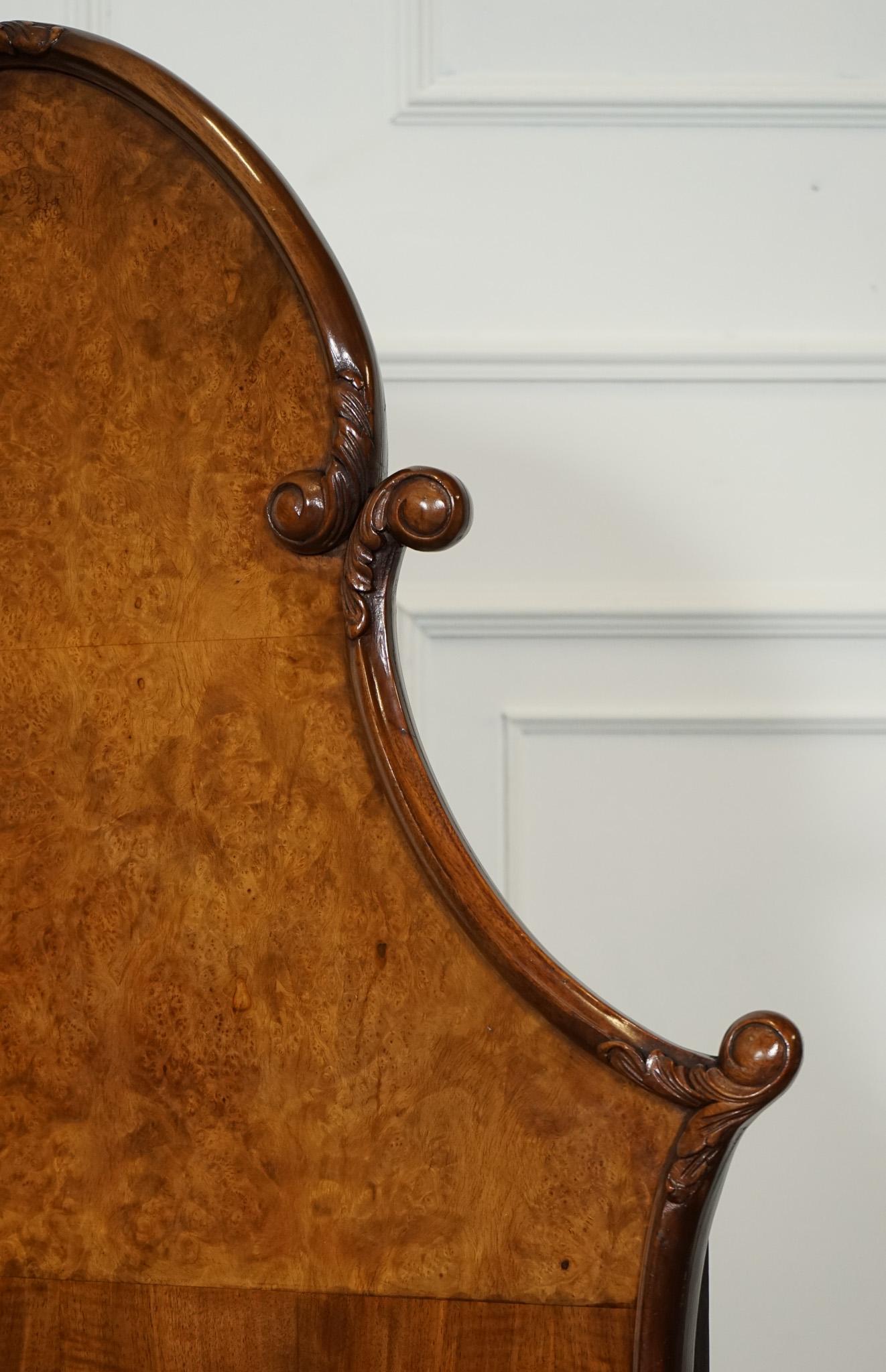 CIRCA 1930 ART DECO BURR WALNUT ENGLiSH MADE VONO BEDSTEAD FRAME QUEEN ANNE LEGS For Sale 1