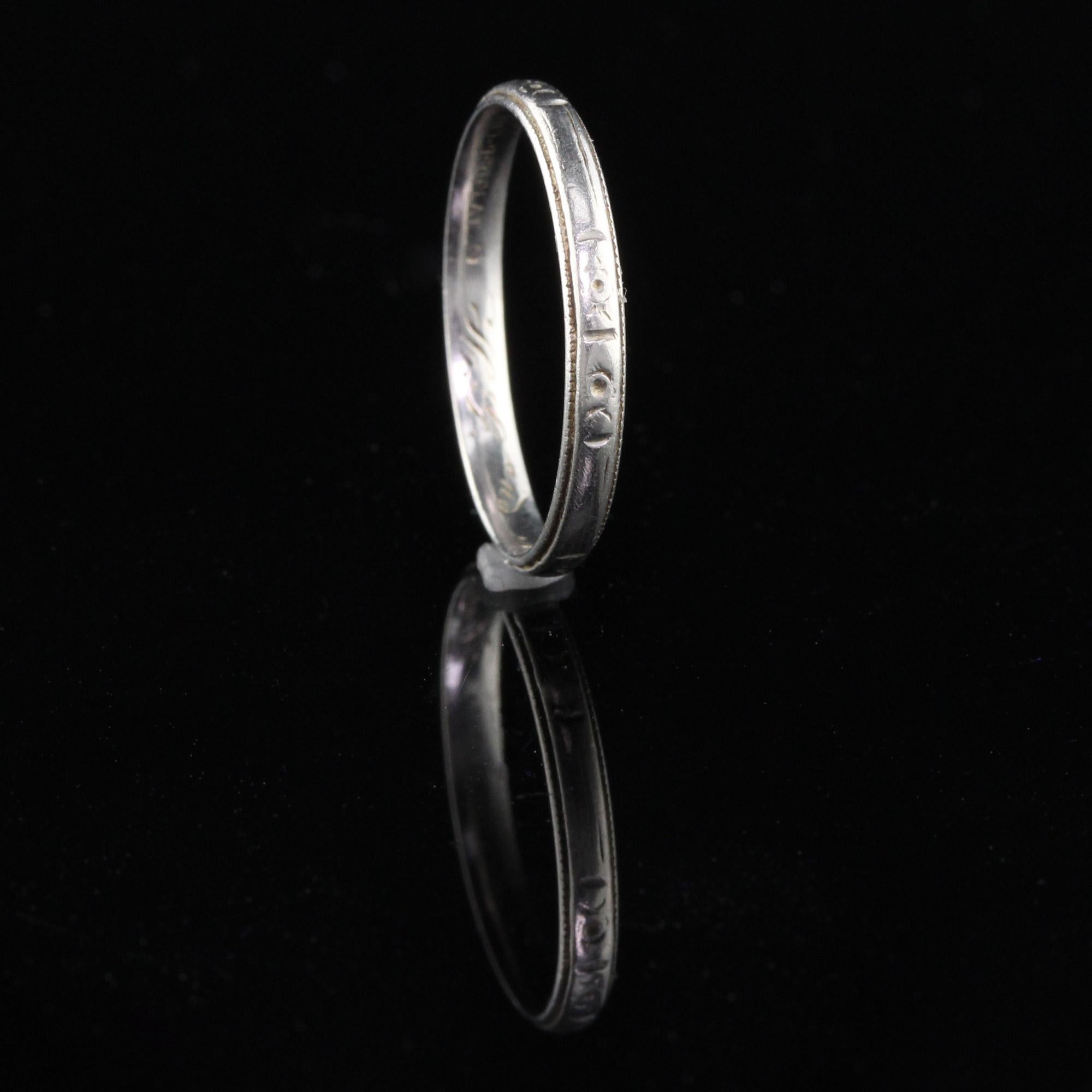 Women's or Men's Art Deco Platinum Engraved Wedding Band, circa 1930 For Sale