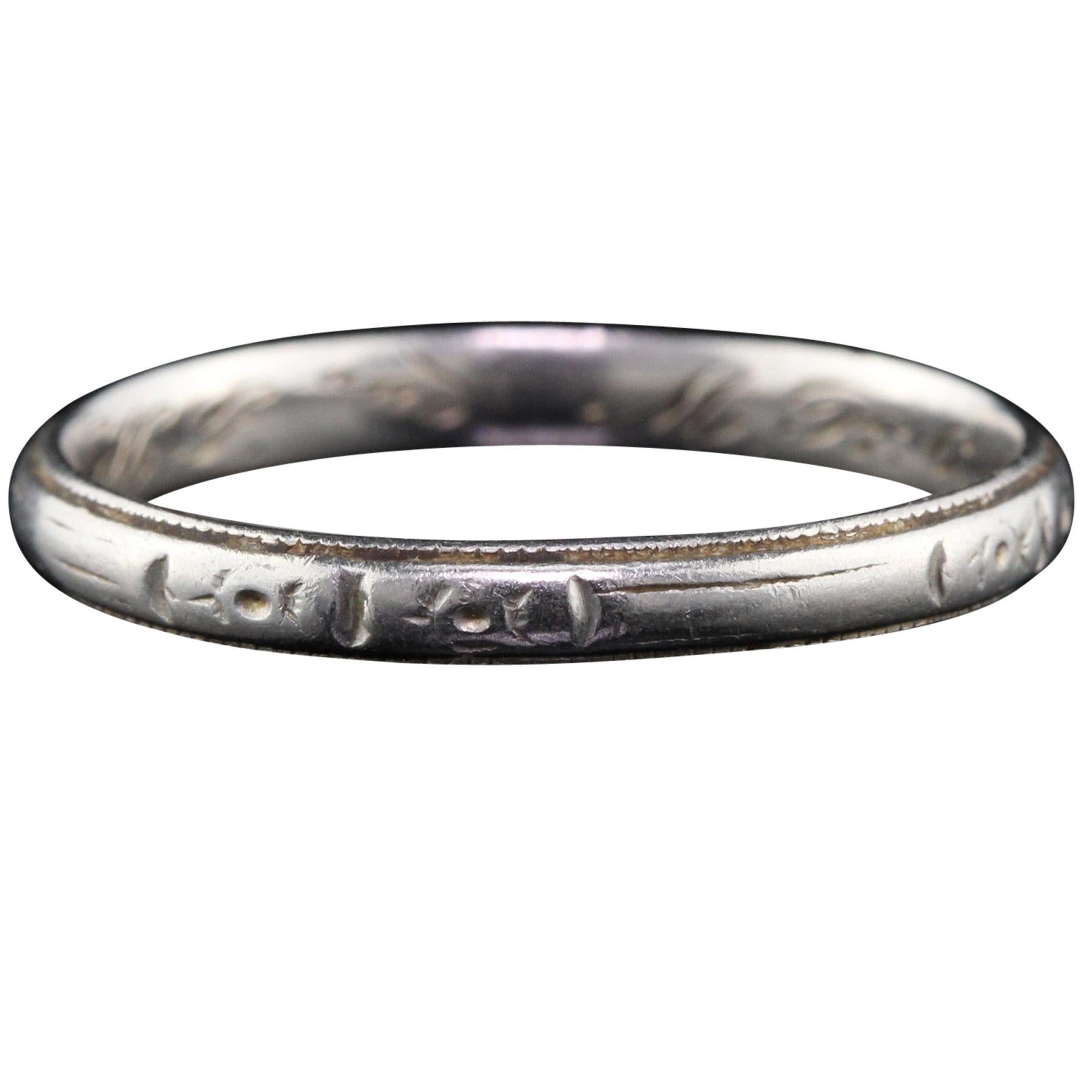 Art Deco Platinum Engraved Wedding Band, circa 1930 For Sale