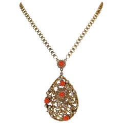 Circa 1930 Book-Chain Necklace With Jeweled Pendant