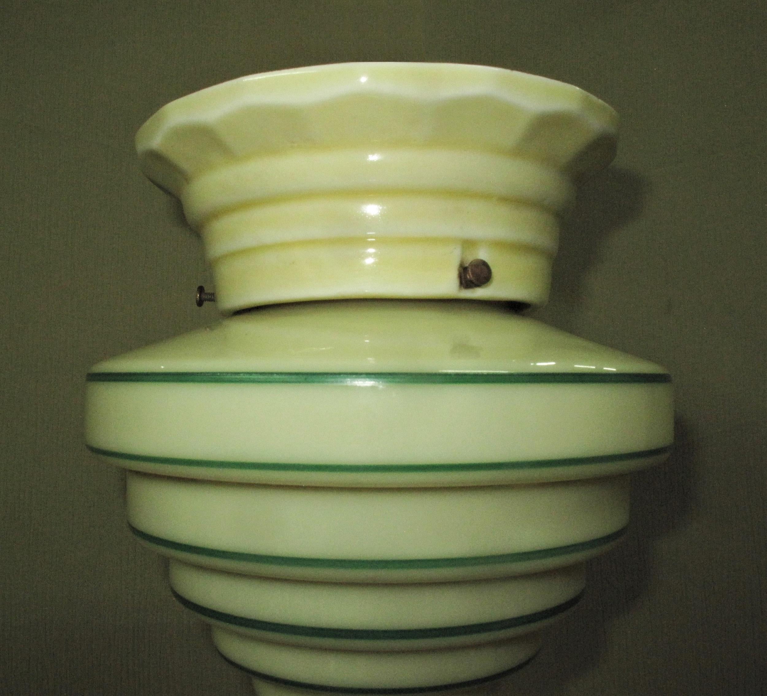 American Circa 1930 Custard Cremax Globe on Yellow Porcelain Fitter