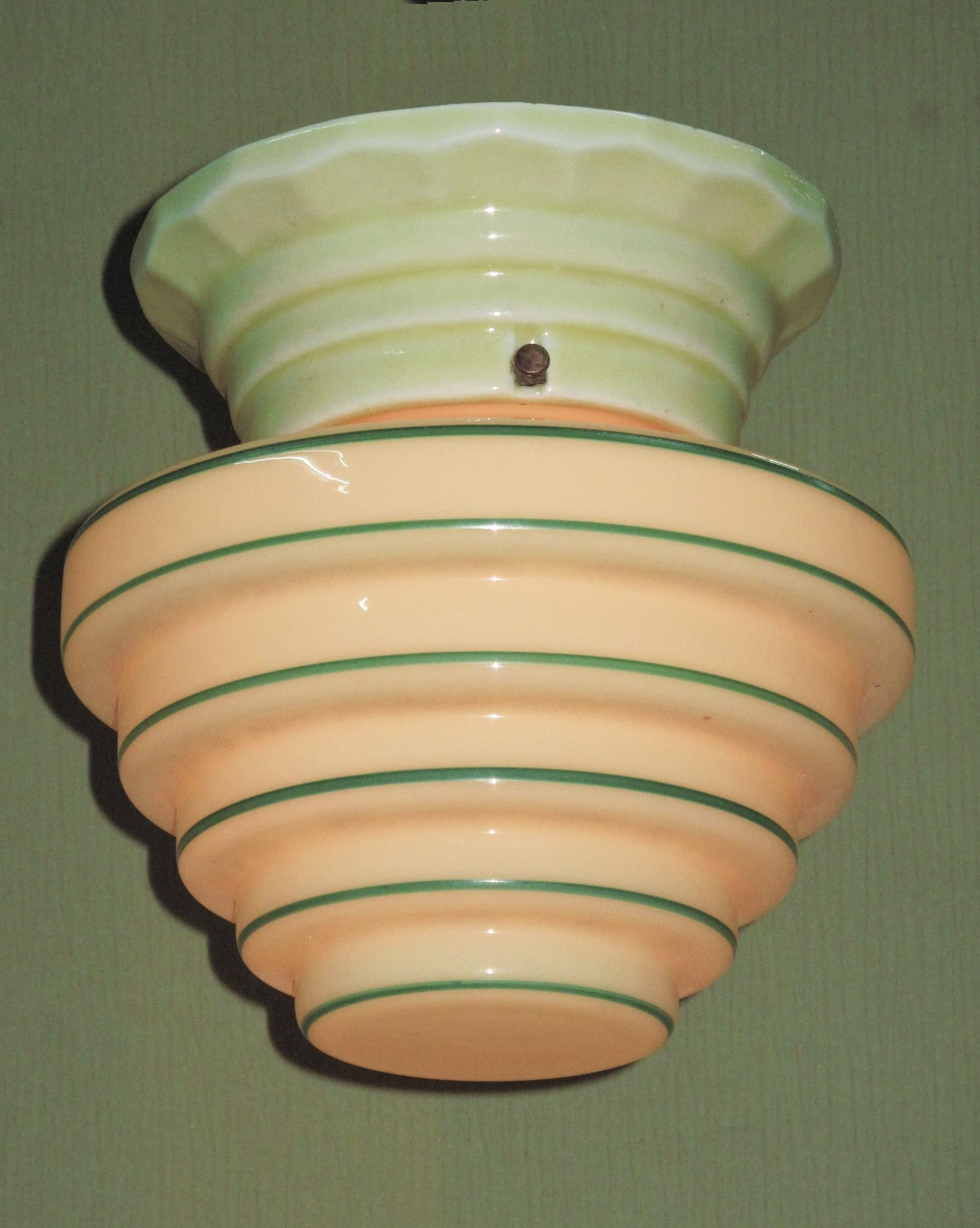 Circa 1930 Custard Cremax Globe on Yellow Porcelain Fitter In Good Condition In Prescott, US