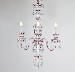 Circa 1930 Czechoslovakian Chandelier with Cranberry and White Overlay