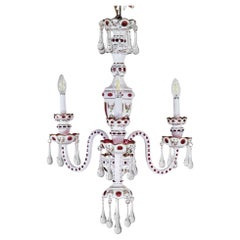 Circa 1930 Czechoslovakian Chandelier with Cranberry and White Overlay