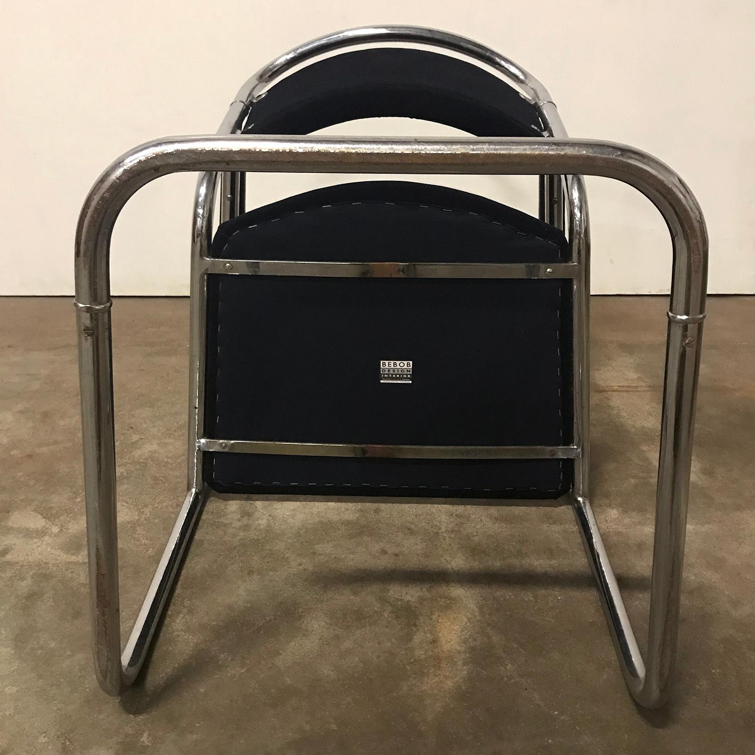 Design néerlandais, ensemble de chaises tubulaires originales avec tapisserie noire, vers 1930 en vente 8