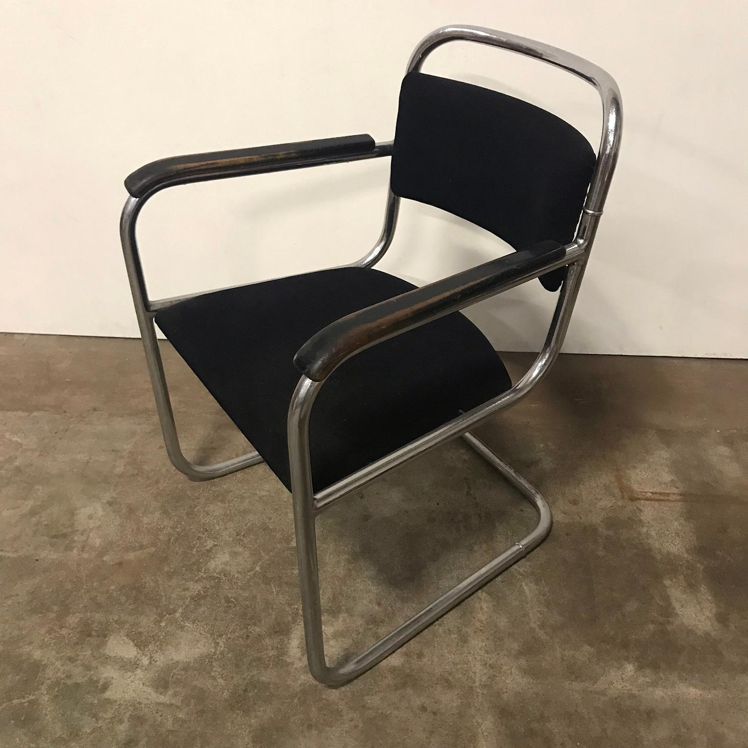 Dutch Design, Set of Original Tubular Chairs with Black Upholstery, circa 1930 For Sale 1