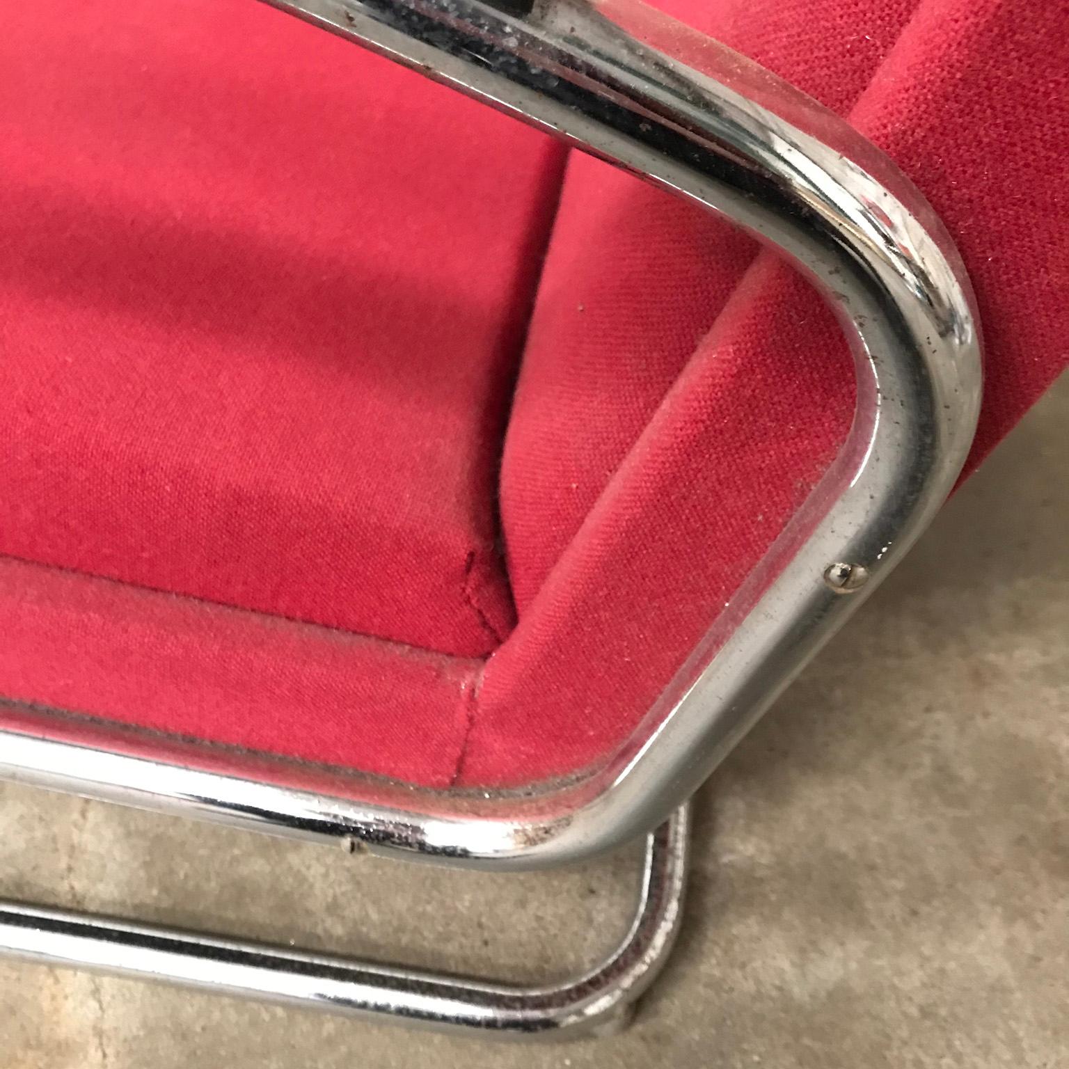 Dutch Tubular Easy Chair in Burgundy Red and Black Armrests, circa 1930 8