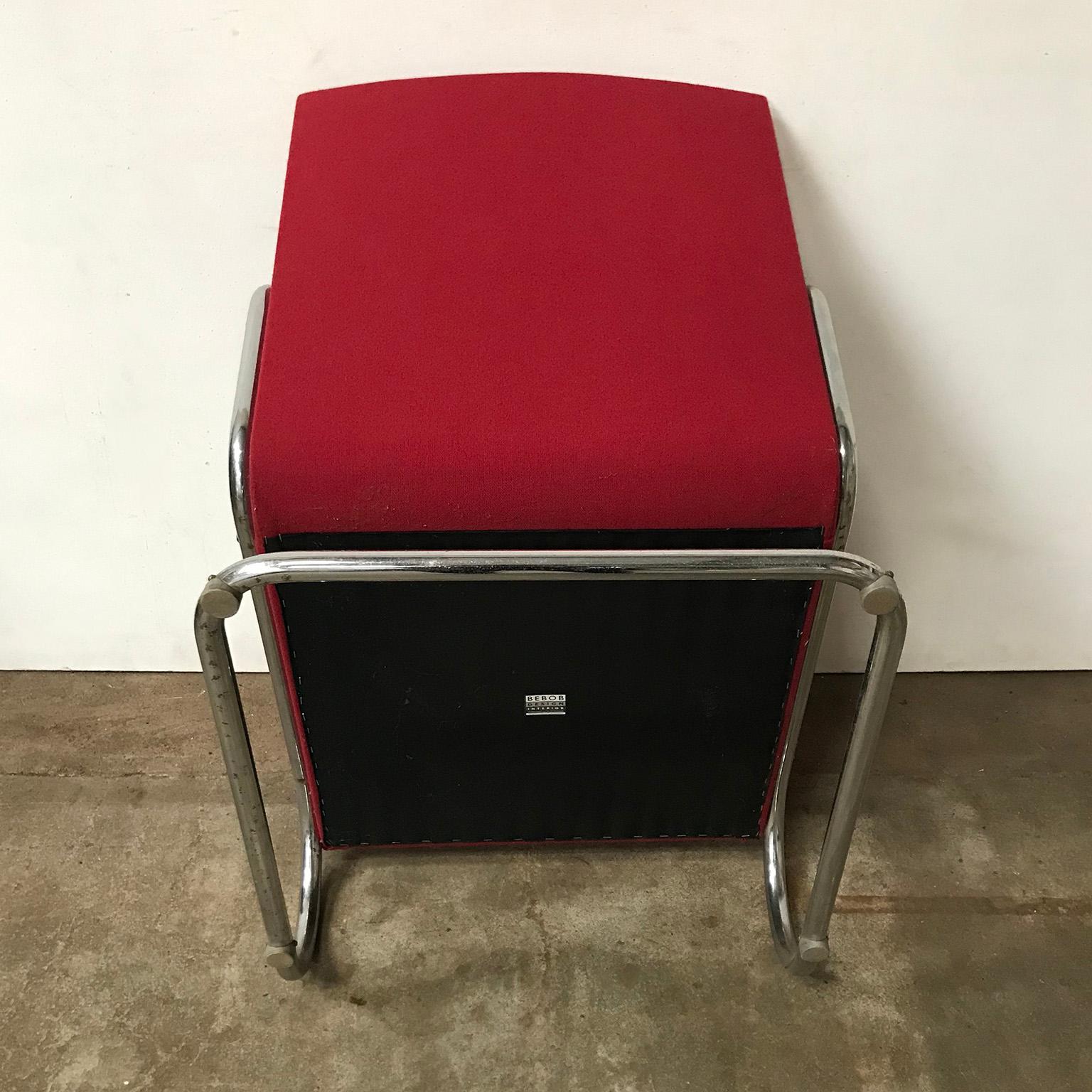 Dutch Tubular Easy Chair in Burgundy Red and Black Armrests, circa 1930 11