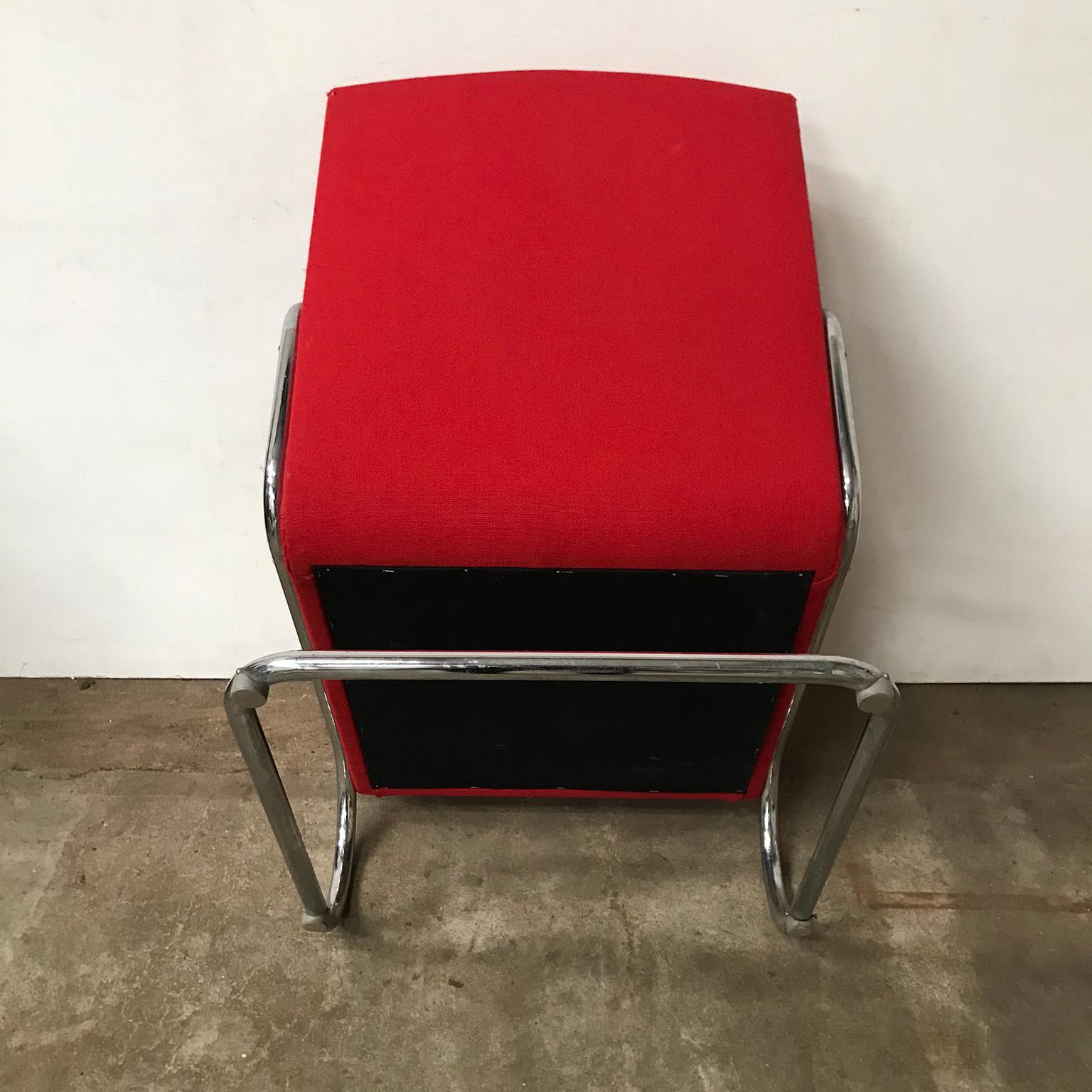 Dutch Tubular Easy Chair in Burgundy Red and Black Armrests, circa 1930 12