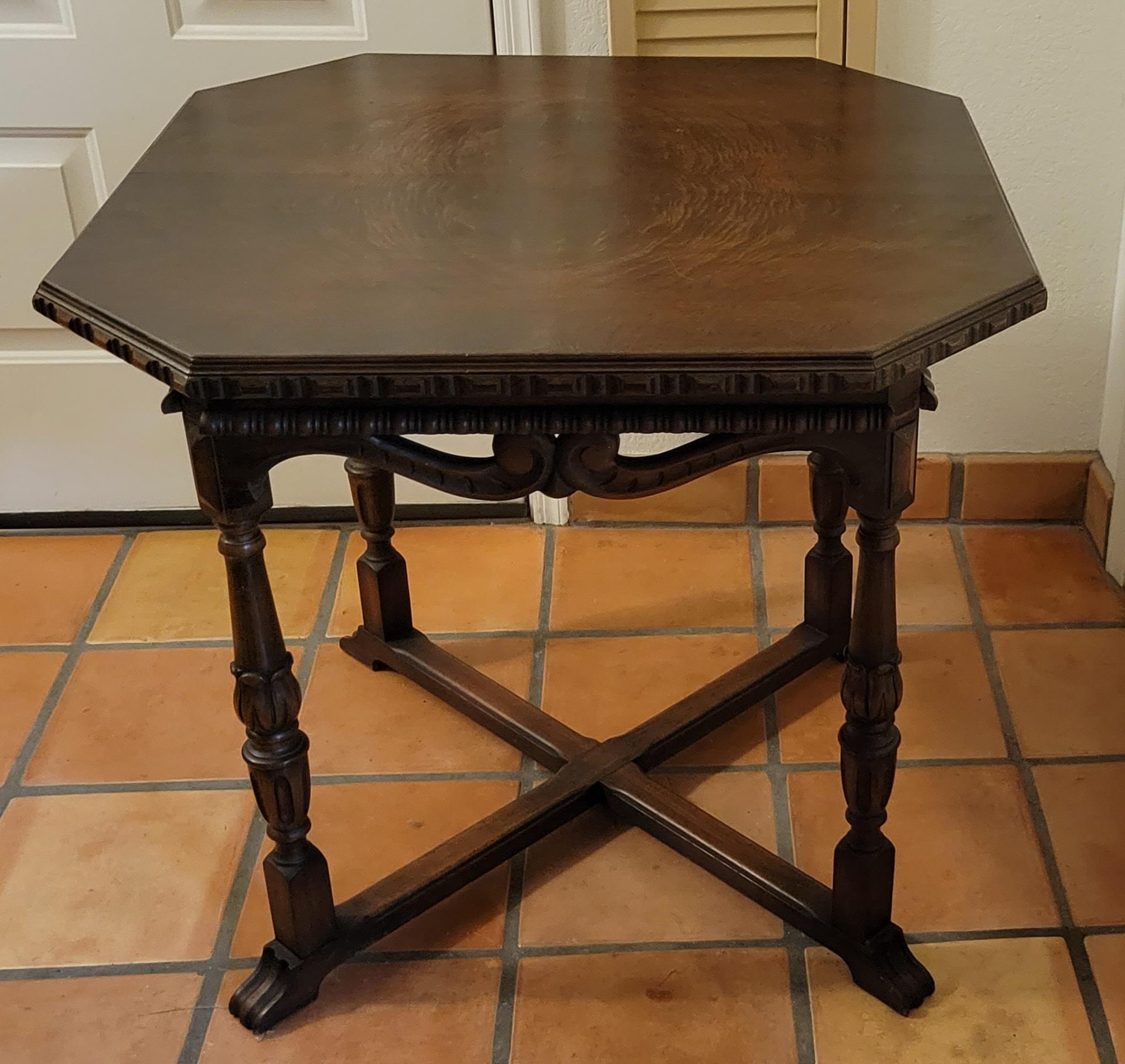American Antique, 1917, Solid Wood Octagonal Table  For Sale